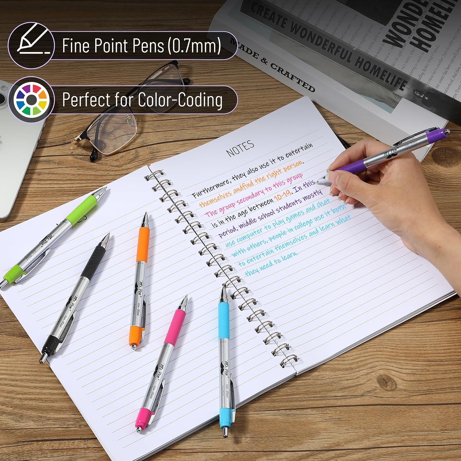 image:imageMr Pen Retractable Bible Pens 6 Pack Assorted Colors Ink No Bleed Through Fast Dry amp Smooth Writing Pens for Bible Journaling Color Coding Note Taking Study amp Planning6