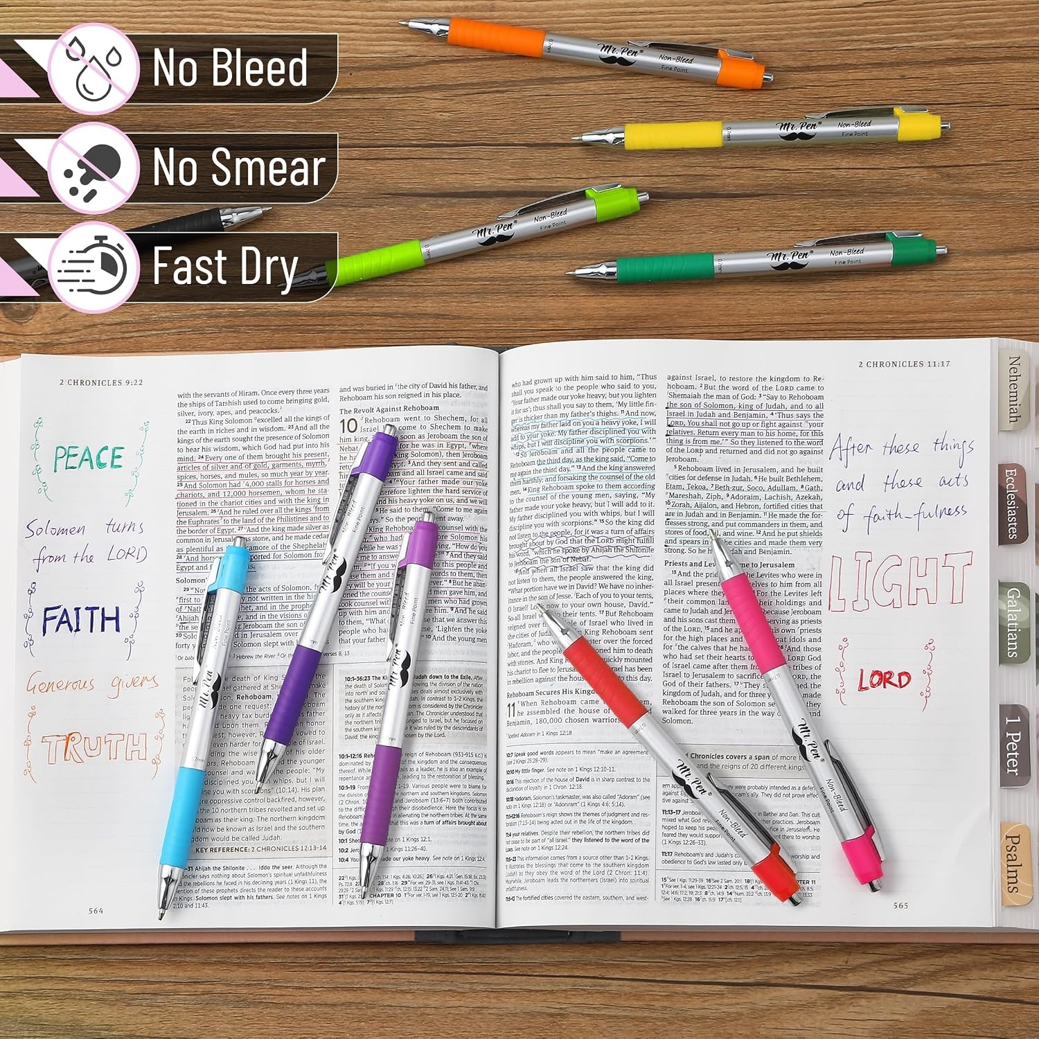 image:imageMr Pen Retractable Bible Pens 6 Pack Assorted Colors Ink No Bleed Through Fast Dry amp Smooth Writing Pens for Bible Journaling Color Coding Note Taking Study amp Planning10
