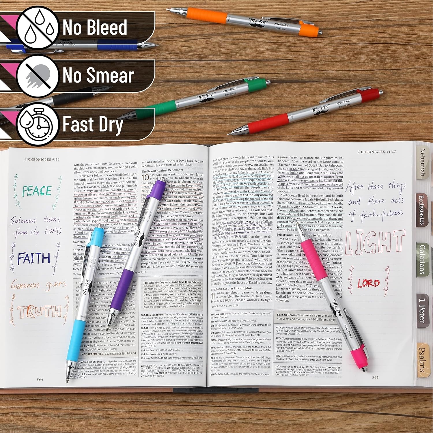 image:imageMr Pen Retractable Bible Pens 6 Pack Assorted Colors Ink No Bleed Through Fast Dry amp Smooth Writing Pens for Bible Journaling Color Coding Note Taking Study amp Planning8