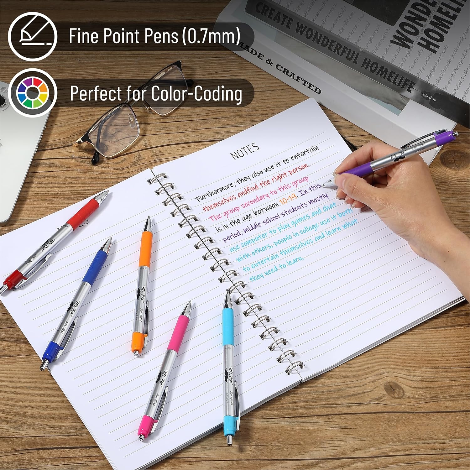 image:imageMr Pen Retractable Bible Pens 6 Pack Assorted Colors Ink No Bleed Through Fast Dry amp Smooth Writing Pens for Bible Journaling Color Coding Note Taking Study amp Planning8
