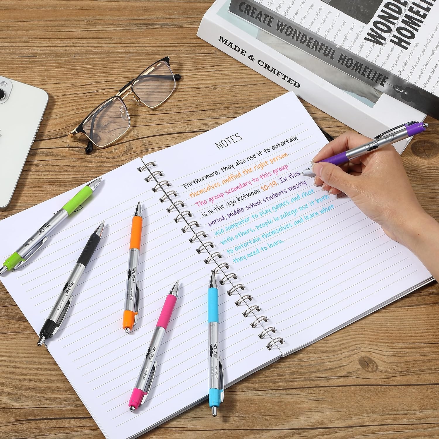 image:imageMr Pen Retractable Bible Pens 6 Pack Assorted Colors Ink No Bleed Through Fast Dry amp Smooth Writing Pens for Bible Journaling Color Coding Note Taking Study amp Planning10
