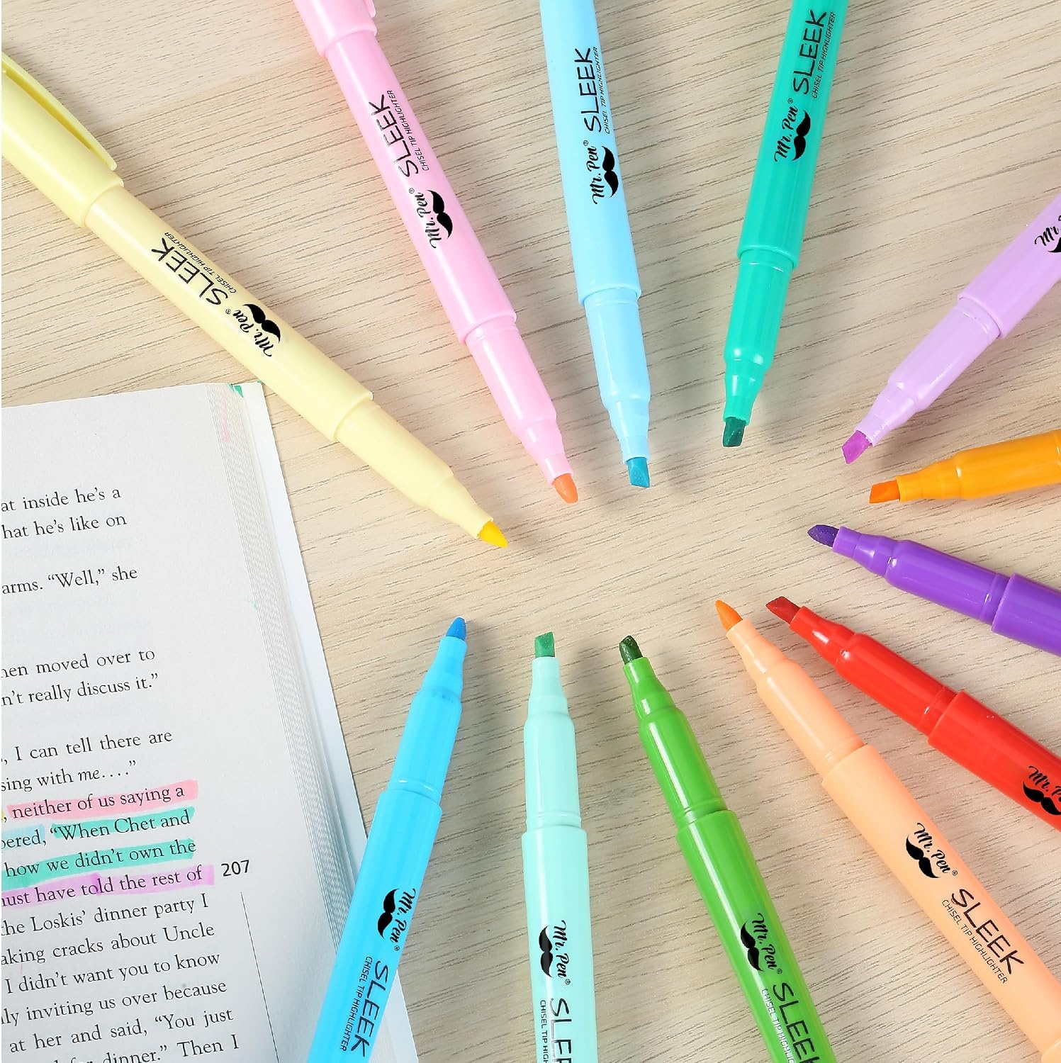 image:imageMr Pen Highlighters 12 Pack Pastel Colors Chisel Tip QuickDry SmearResistant Odorless Highlighters for School Office amp JournalingBright