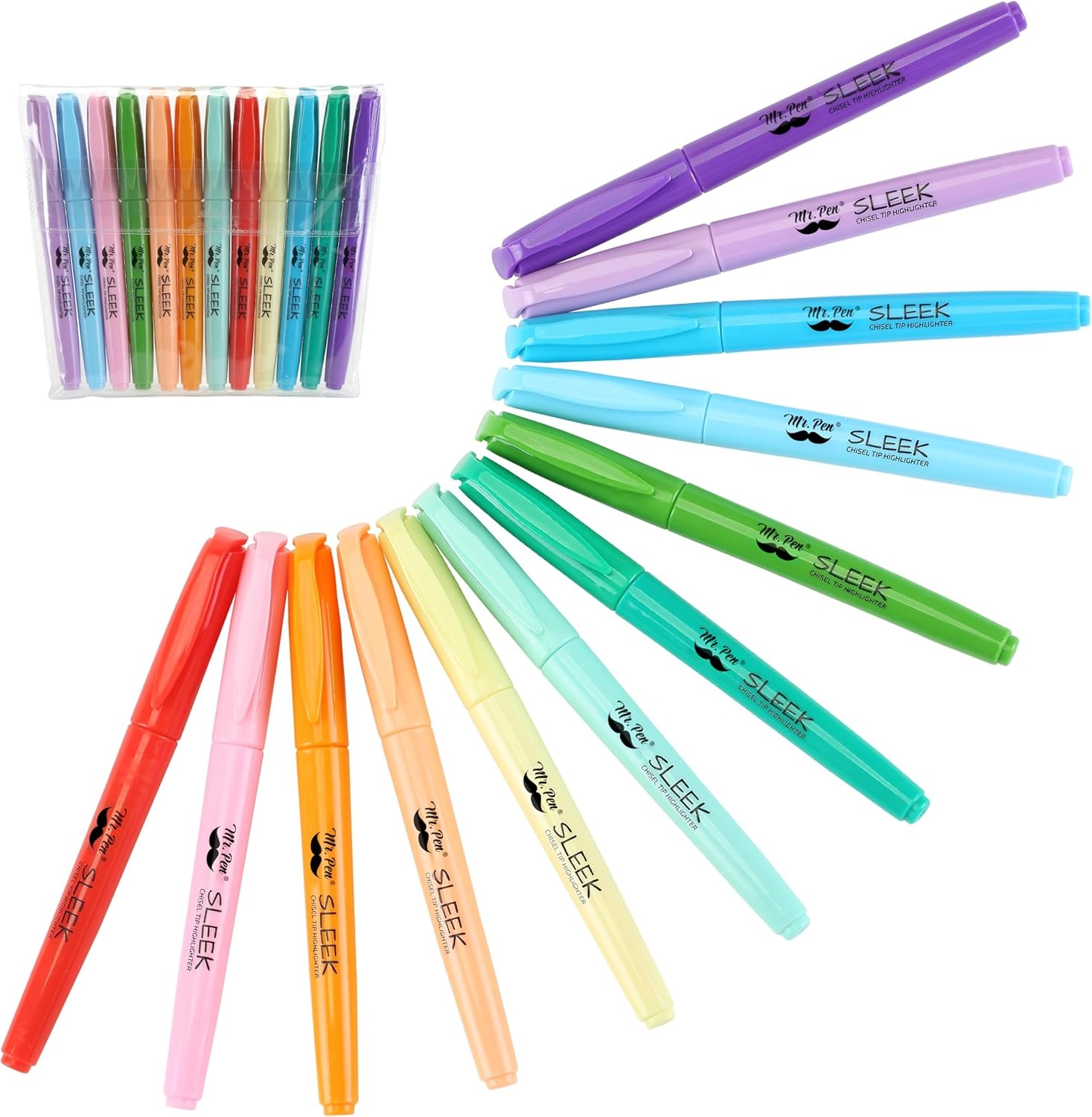 image:imageMr Pen Highlighters 12 Pack Pastel Colors Chisel Tip QuickDry SmearResistant Odorless Highlighters for School Office amp JournalingBright
