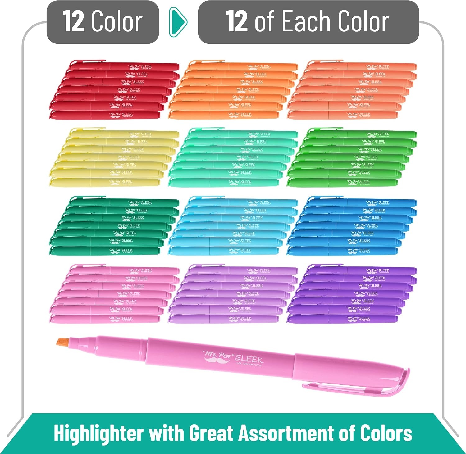 image:imageMr Pen Highlighters 12 Pack Pastel Colors Chisel Tip QuickDry SmearResistant Odorless Highlighters for School Office amp JournalingBright