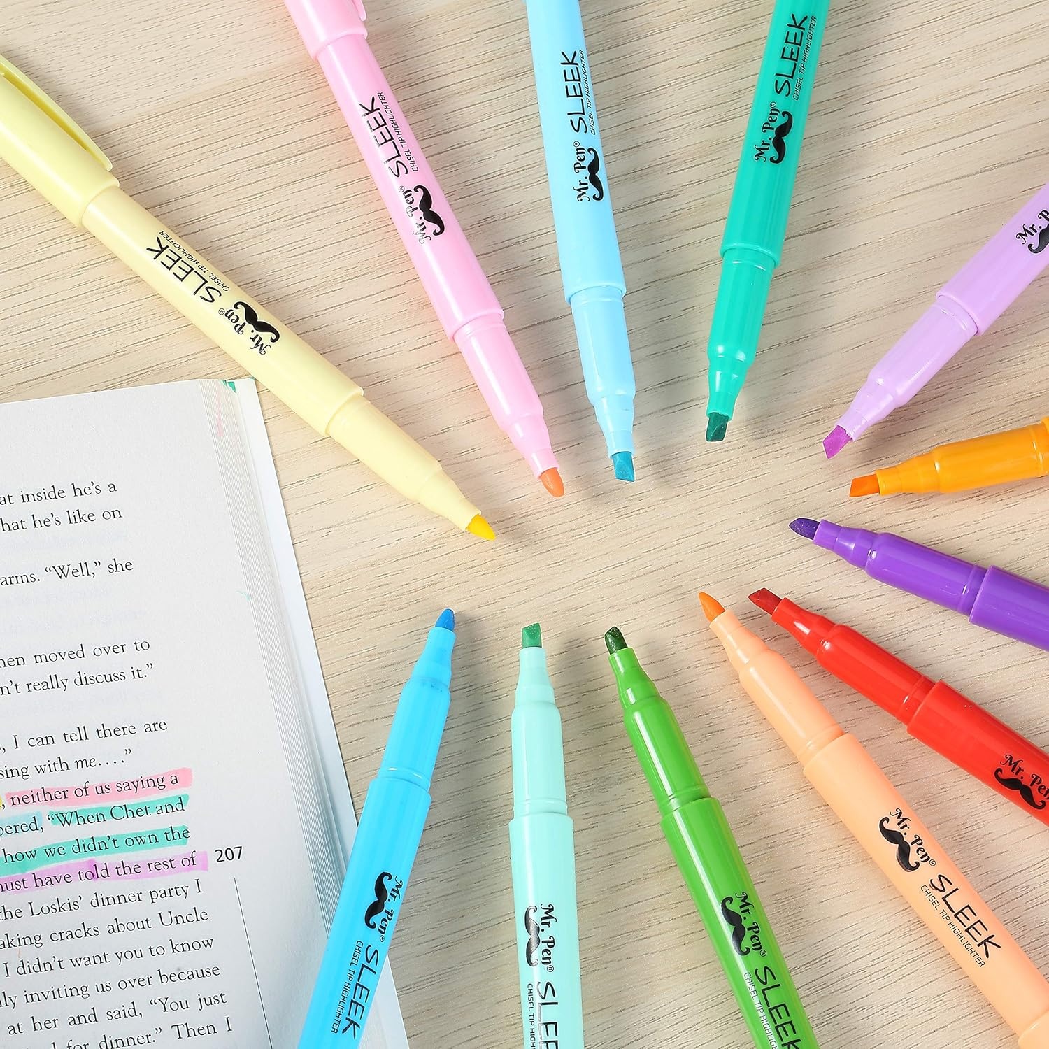 image:imageMr Pen Highlighters 12 Pack Pastel Colors Chisel Tip QuickDry SmearResistant Odorless Highlighters for School Office amp JournalingBright