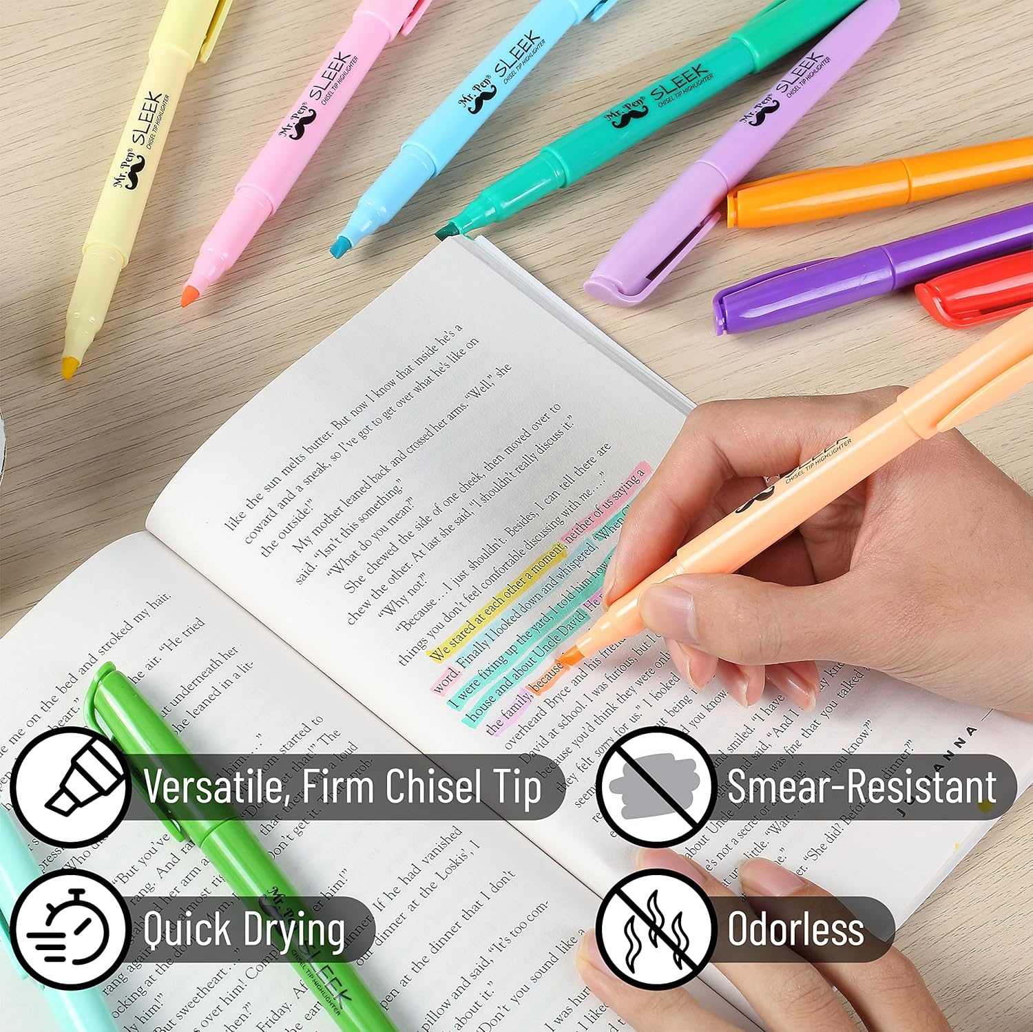 image:imageMr Pen Highlighters 12 Pack Pastel Colors Chisel Tip QuickDry SmearResistant Odorless Highlighters for School Office amp JournalingBright