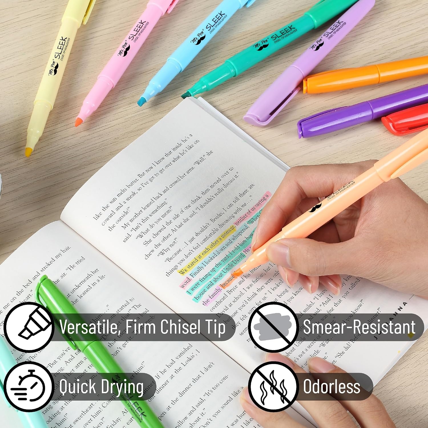 image:imageMr Pen Highlighters 12 Pack Pastel Colors Chisel Tip QuickDry SmearResistant Odorless Highlighters for School Office amp JournalingBright