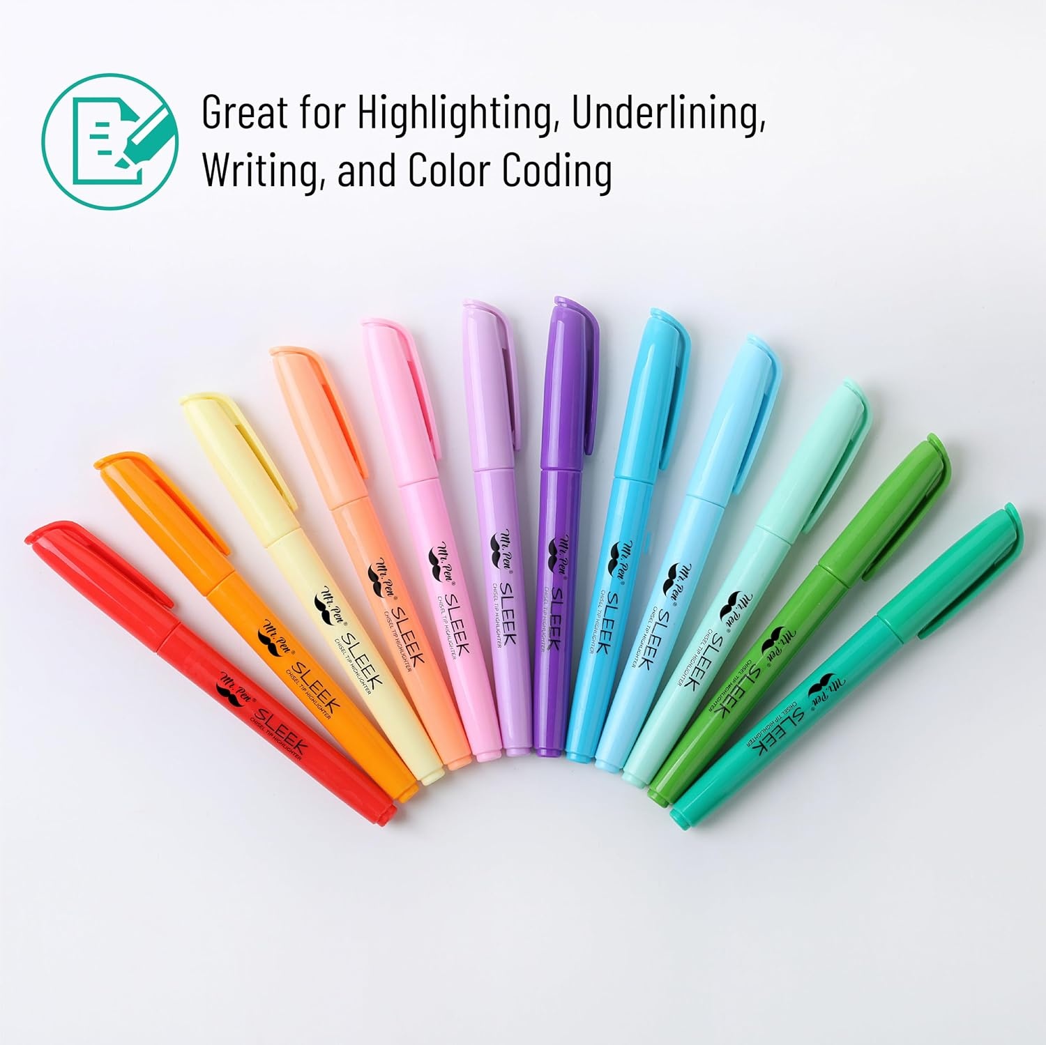 image:imageMr Pen Highlighters 12 Pack Pastel Colors Chisel Tip QuickDry SmearResistant Odorless Highlighters for School Office amp JournalingBright