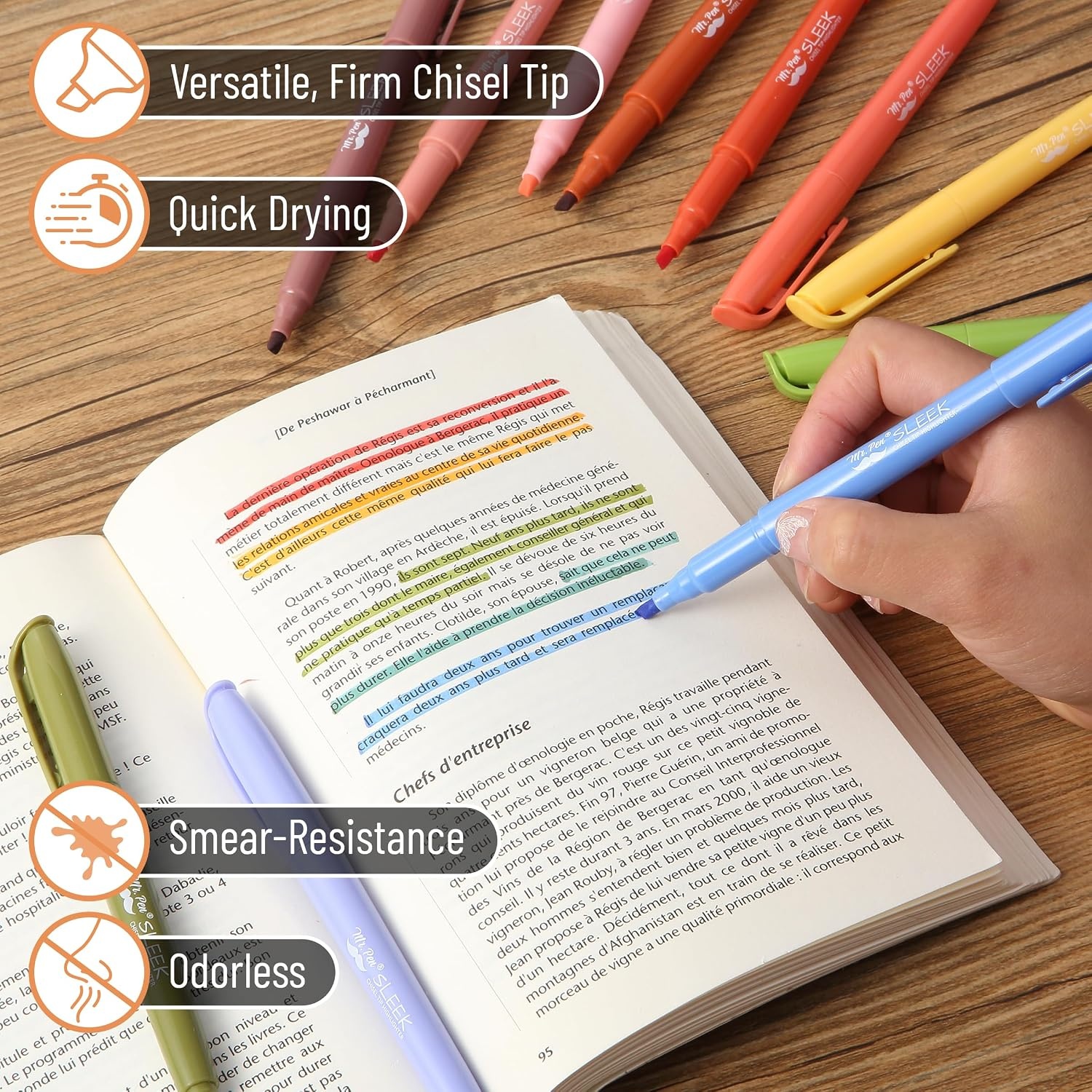 image:imageMr Pen Highlighters 12 Pack Pastel Colors Chisel Tip QuickDry SmearResistant Odorless Highlighters for School Office amp JournalingFour Season