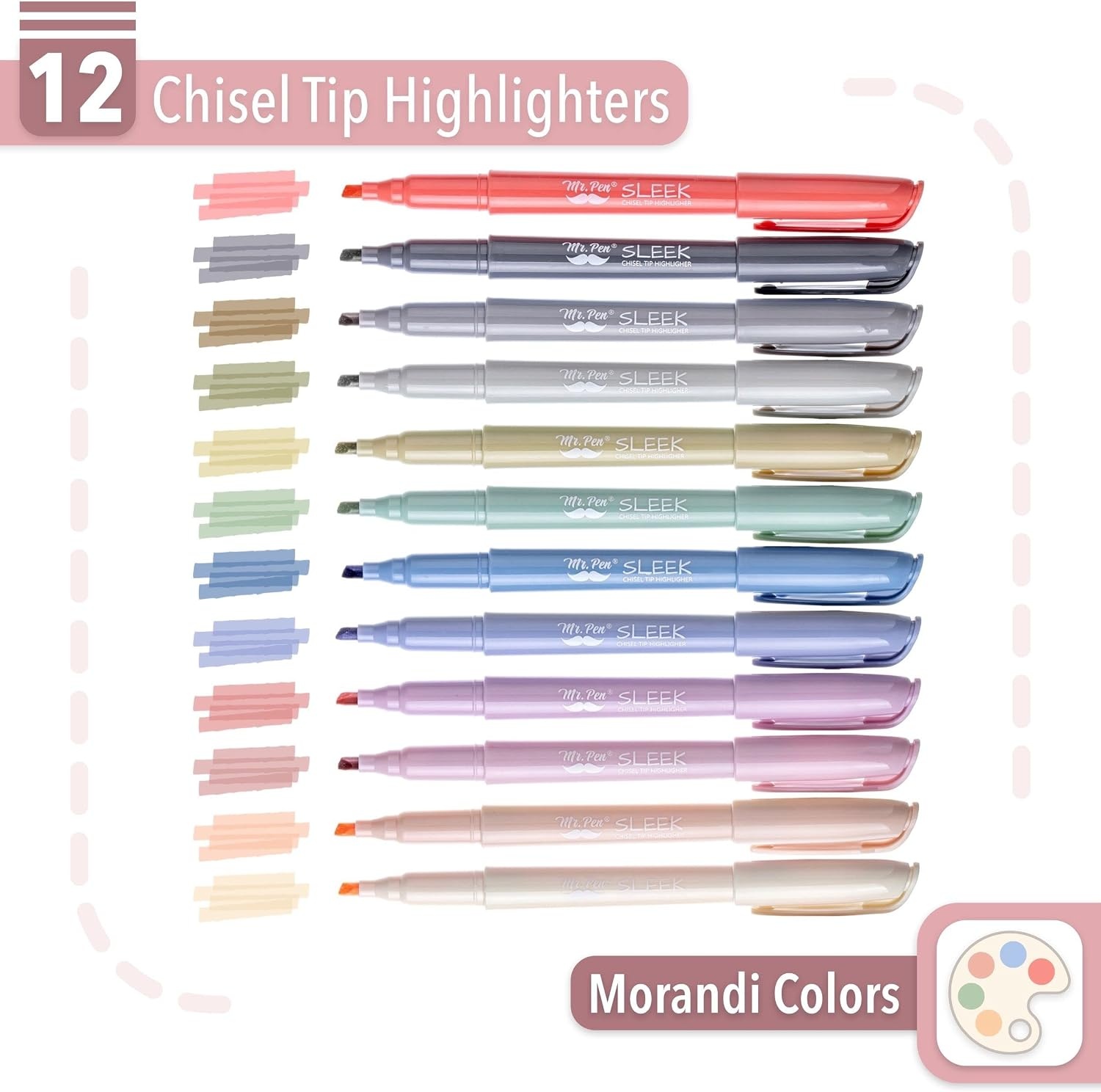 image:imageMr Pen Highlighters 12 Pack Pastel Colors Chisel Tip QuickDry SmearResistant Odorless Highlighters for School Office amp JournalingMorandi