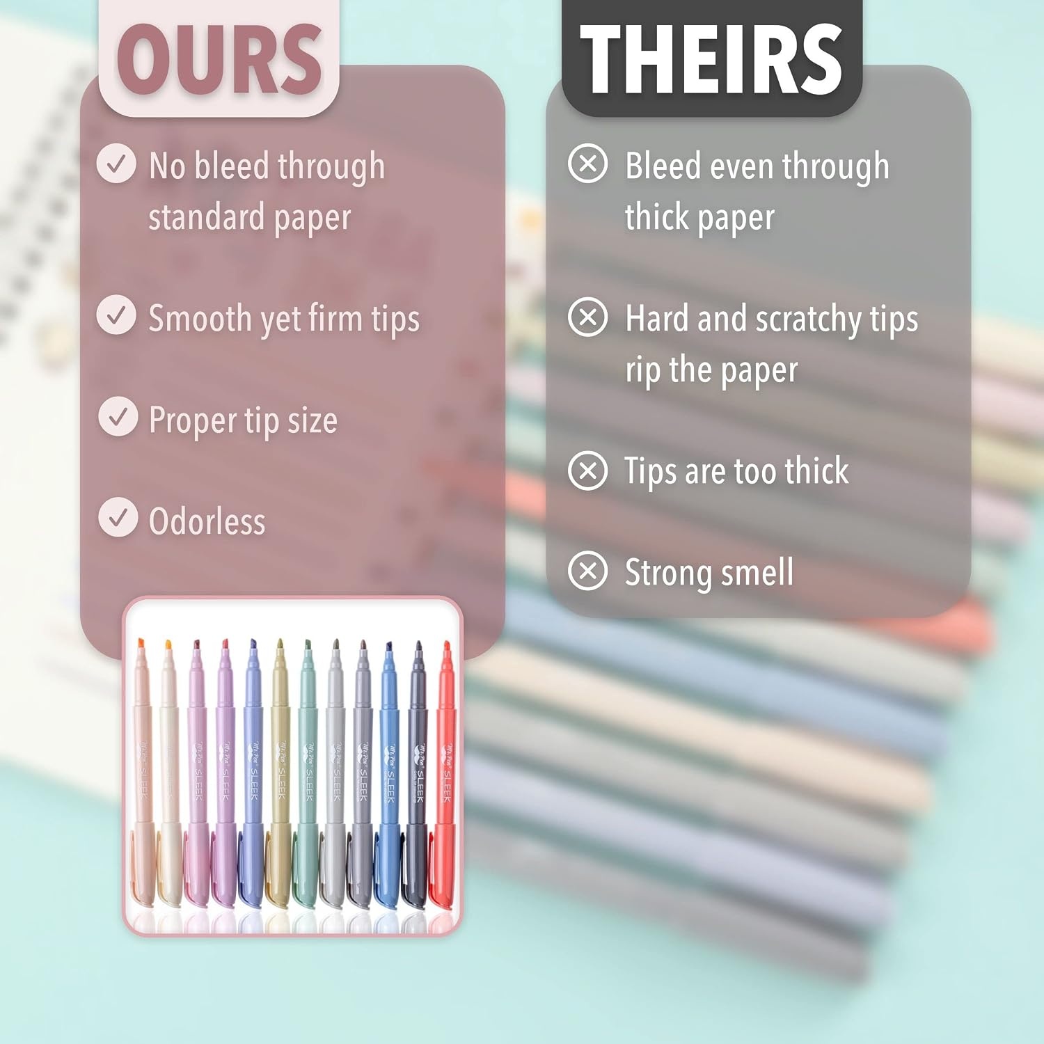 image:imageMr Pen Highlighters 12 Pack Pastel Colors Chisel Tip QuickDry SmearResistant Odorless Highlighters for School Office amp JournalingMorandi