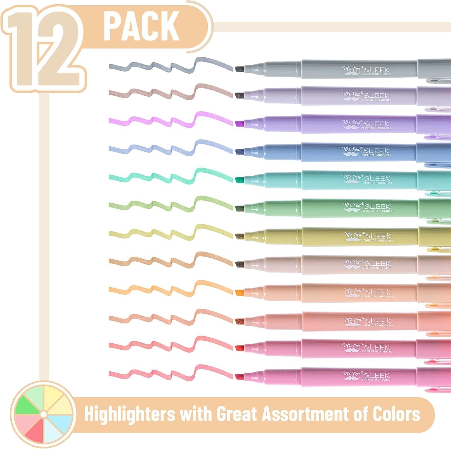 image:imageMr Pen Highlighters 12 Pack Pastel Colors Chisel Tip QuickDry SmearResistant Odorless Highlighters for School Office amp JournalingPastel 1