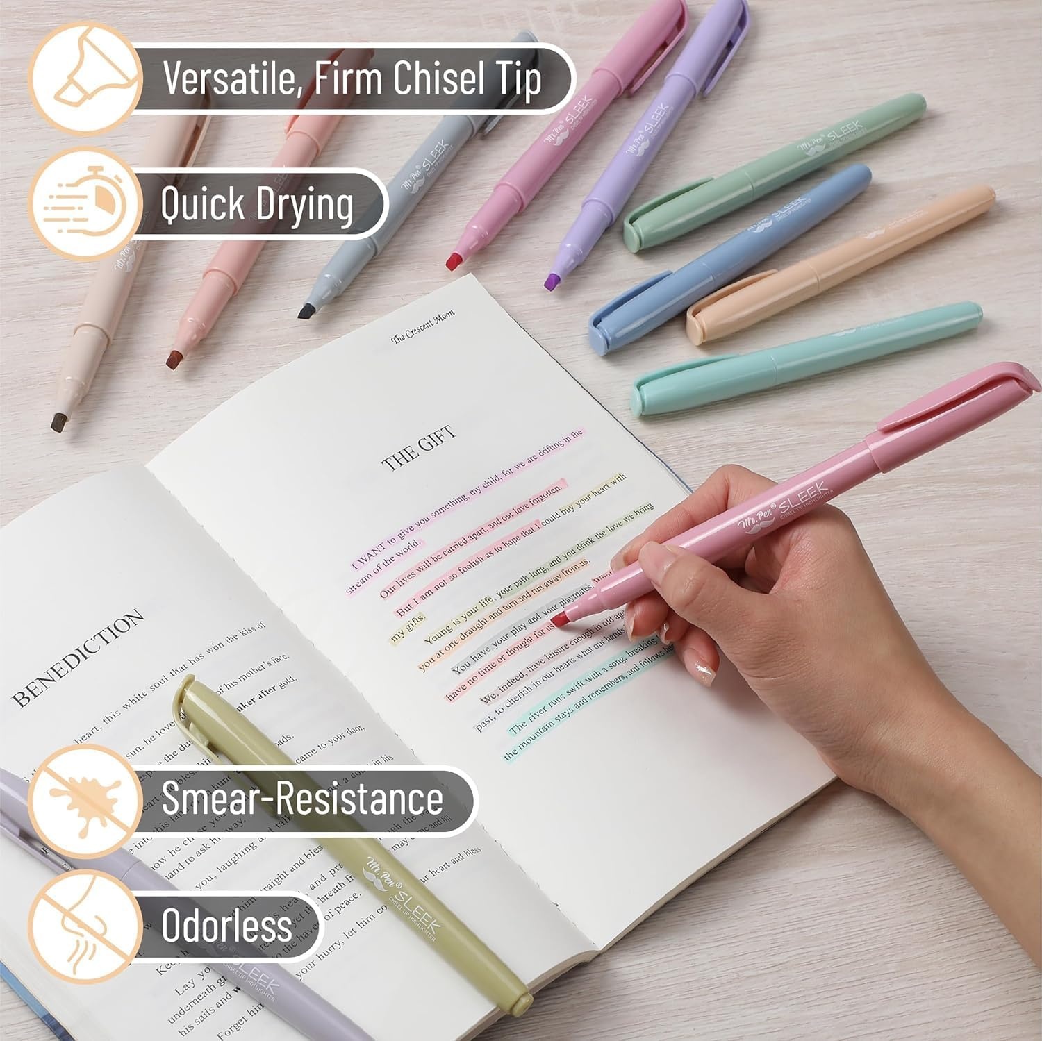 image:imageMr Pen Highlighters 12 Pack Pastel Colors Chisel Tip QuickDry SmearResistant Odorless Highlighters for School Office amp JournalingPastel 1