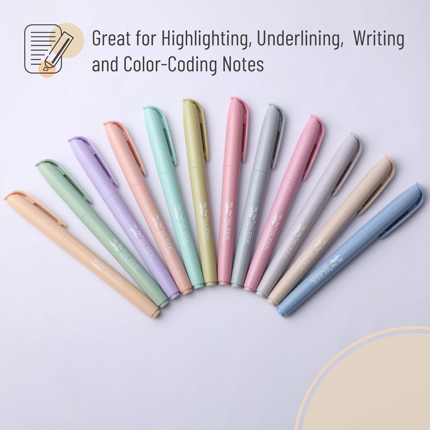 image:imageMr Pen Highlighters 12 Pack Pastel Colors Chisel Tip QuickDry SmearResistant Odorless Highlighters for School Office amp JournalingPastel