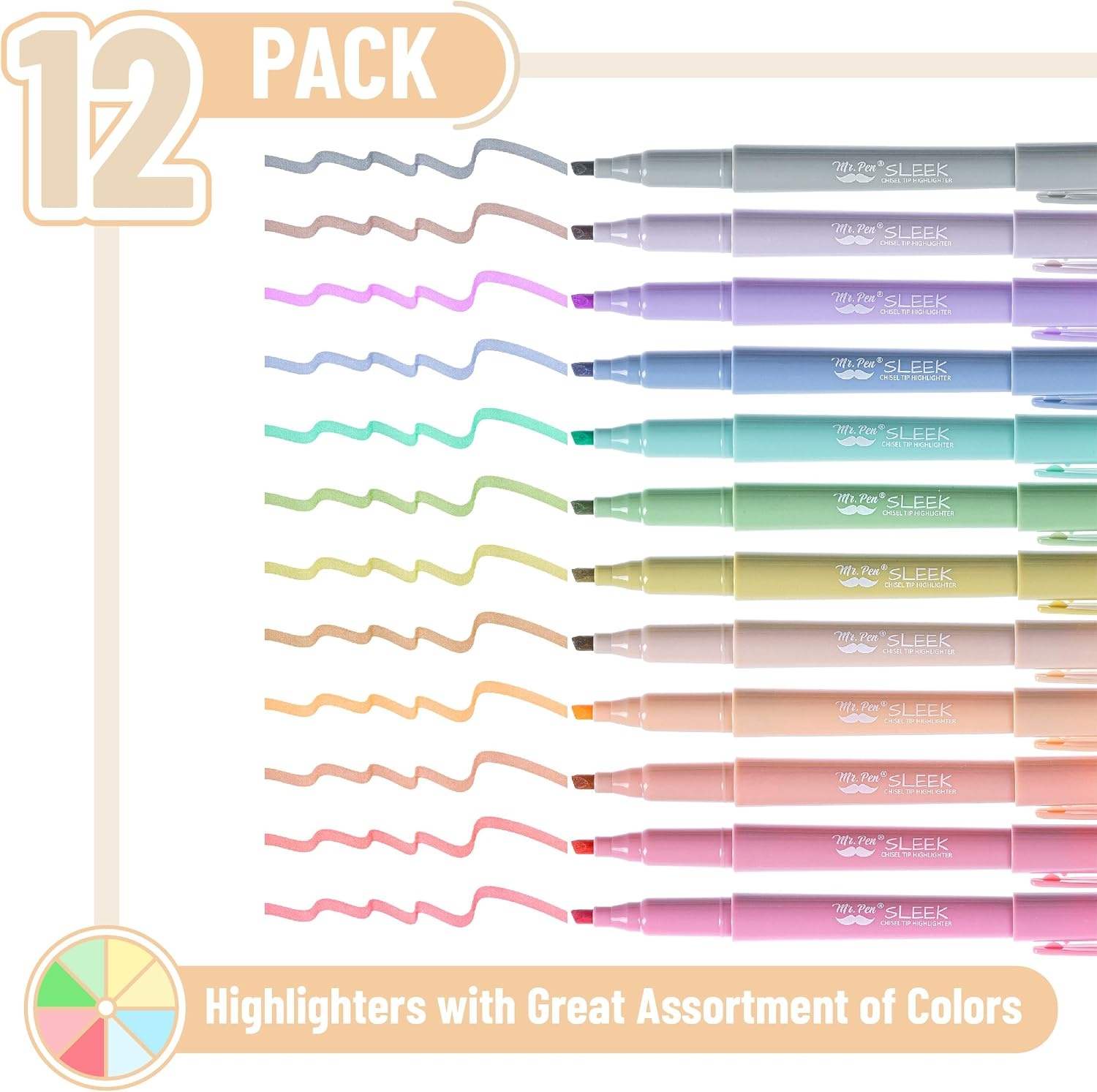 image:imageMr Pen Highlighters 12 Pack Pastel Colors Chisel Tip QuickDry SmearResistant Odorless Highlighters for School Office amp JournalingPastel