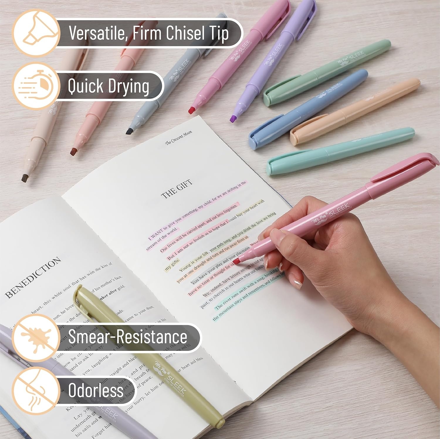 image:imageMr Pen Highlighters 12 Pack Pastel Colors Chisel Tip QuickDry SmearResistant Odorless Highlighters for School Office amp JournalingPastel