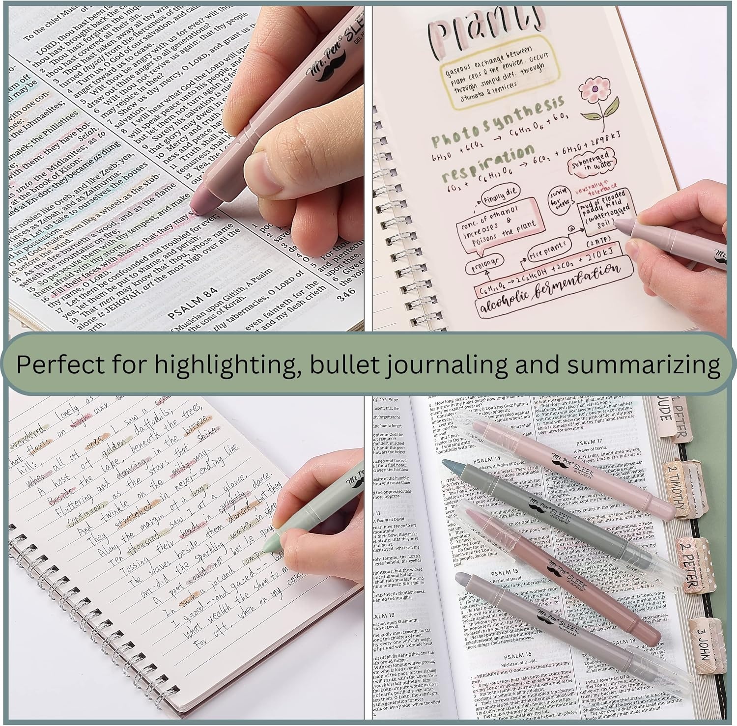 image:imageMr Pen No Bleed Gel Highlighters Colorful 12 Pack Bible Highlighters and Pens No Bleed Bible Markers for Study Journaling School Supplies and AccessoriesDusty Colors