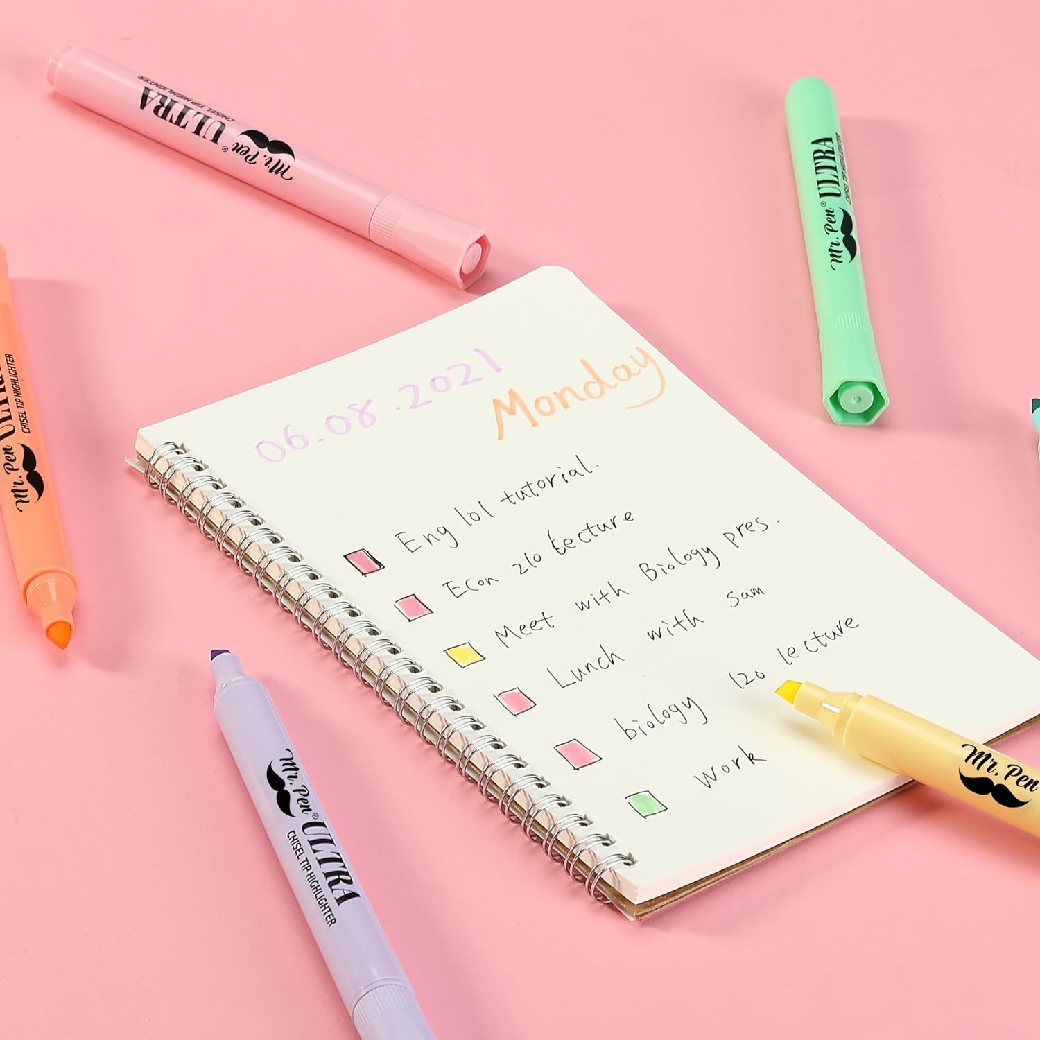 image:imageMr Pen Pastel Highlighter Tank Style 6 Pack Chisel Tip Colored Highlighters Pastel Bible Highlighter Multicolor Highlighters PackPastel