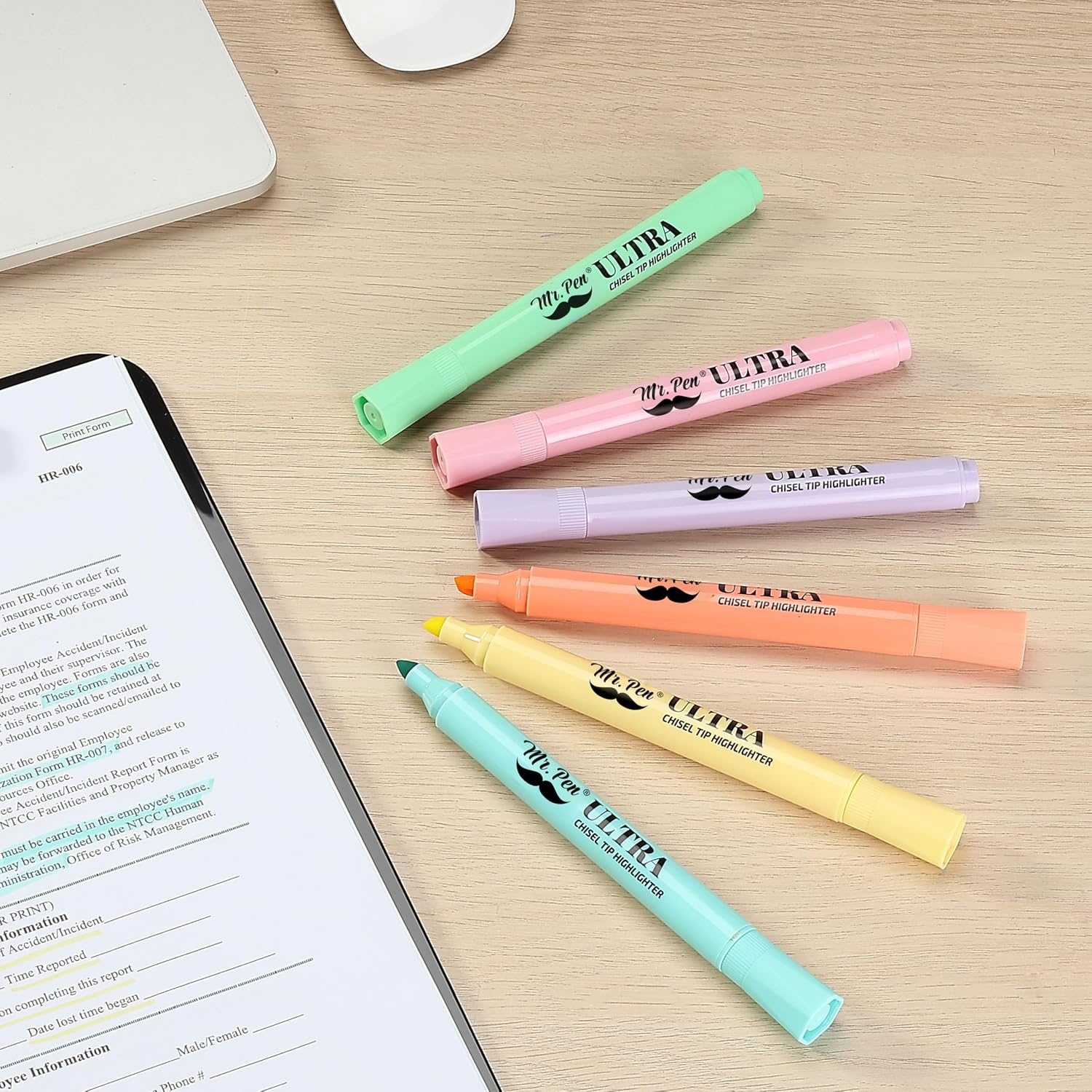 image:imageMr Pen Pastel Highlighter Tank Style 6 Pack Chisel Tip Colored Highlighters Pastel Bible Highlighter Multicolor Highlighters PackPastel