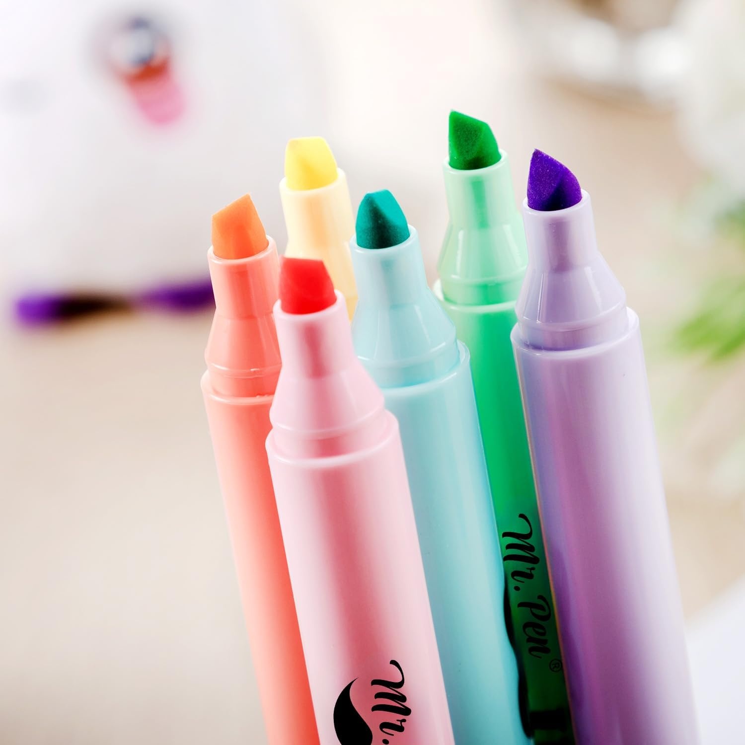 image:imageMr Pen Pastel Highlighter Tank Style 6 Pack Chisel Tip Colored Highlighters Pastel Bible Highlighter Multicolor Highlighters PackPastel