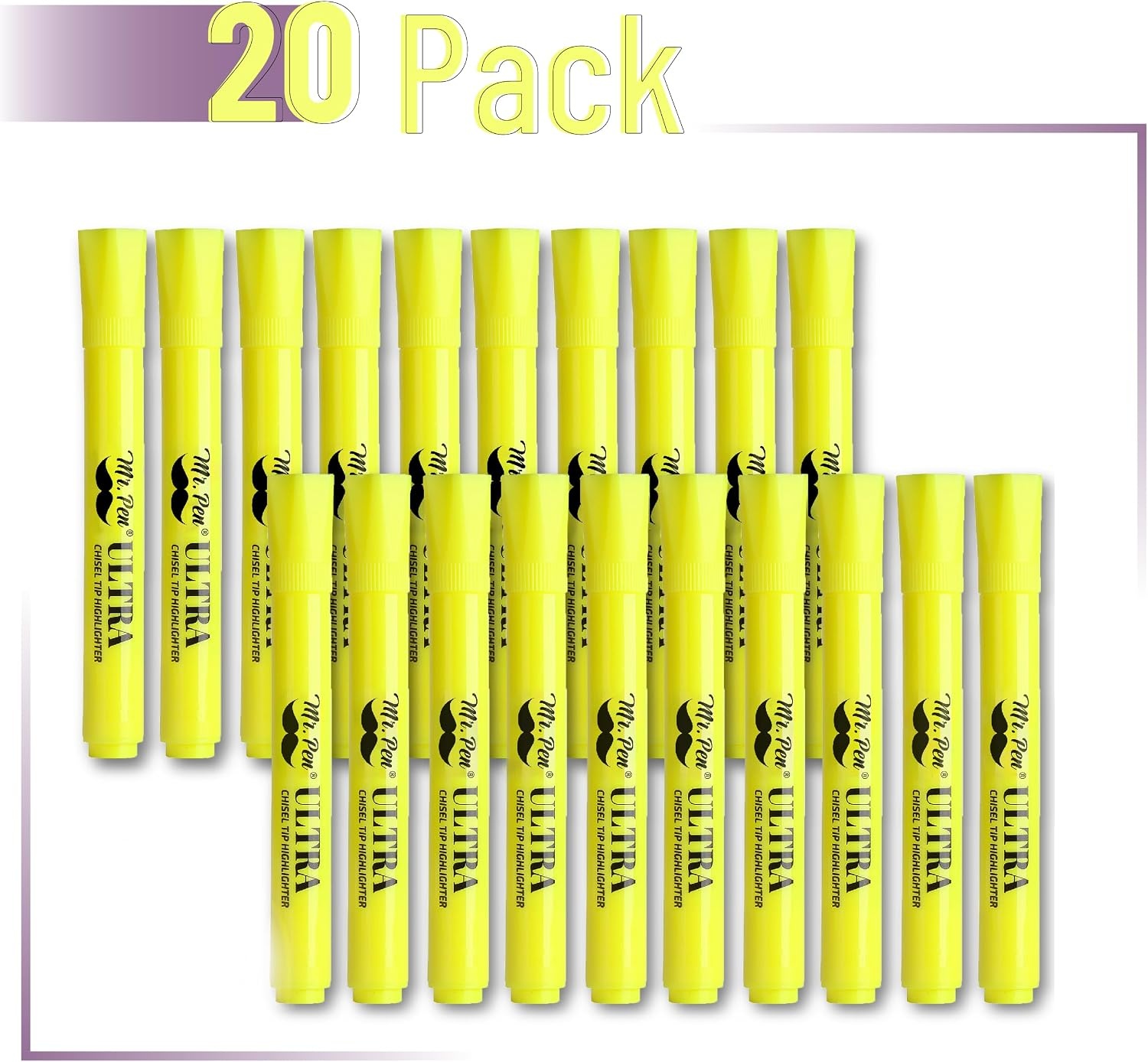 image:imageMr Pen Pastel Highlighter Tank Style 6 Pack Chisel Tip Colored Highlighters Pastel Bible Highlighter Multicolor Highlighters PackYellow Highlighters  20 Pack