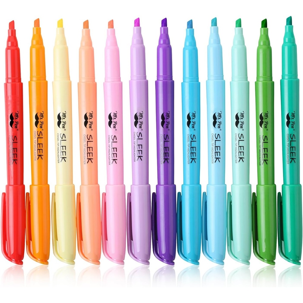 image:imageMr Pen Highlighters 12 Pack Pastel Colors Chisel Tip QuickDry SmearResistant Odorless Highlighters for School Office amp JournalingBright