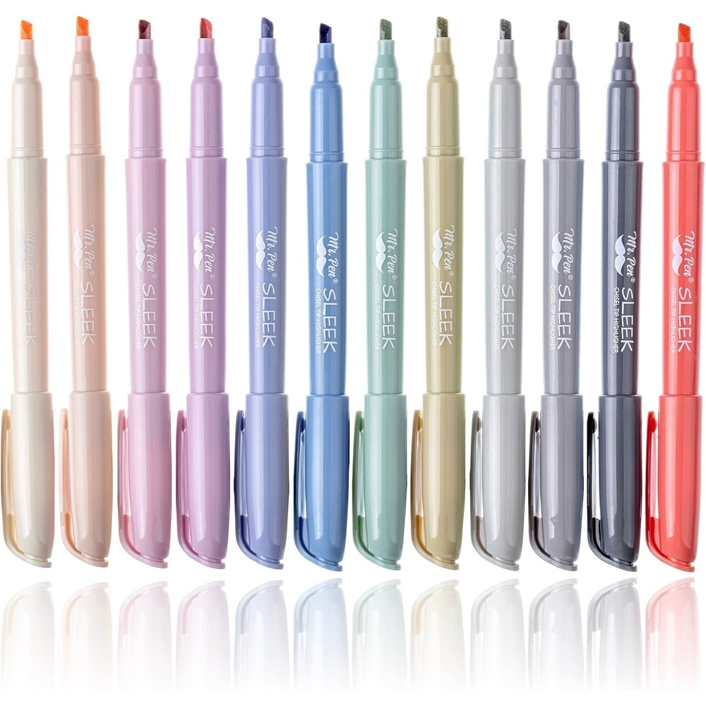 image:imageMr Pen Highlighters 12 Pack Pastel Colors Chisel Tip QuickDry SmearResistant Odorless Highlighters for School Office amp JournalingMorandi