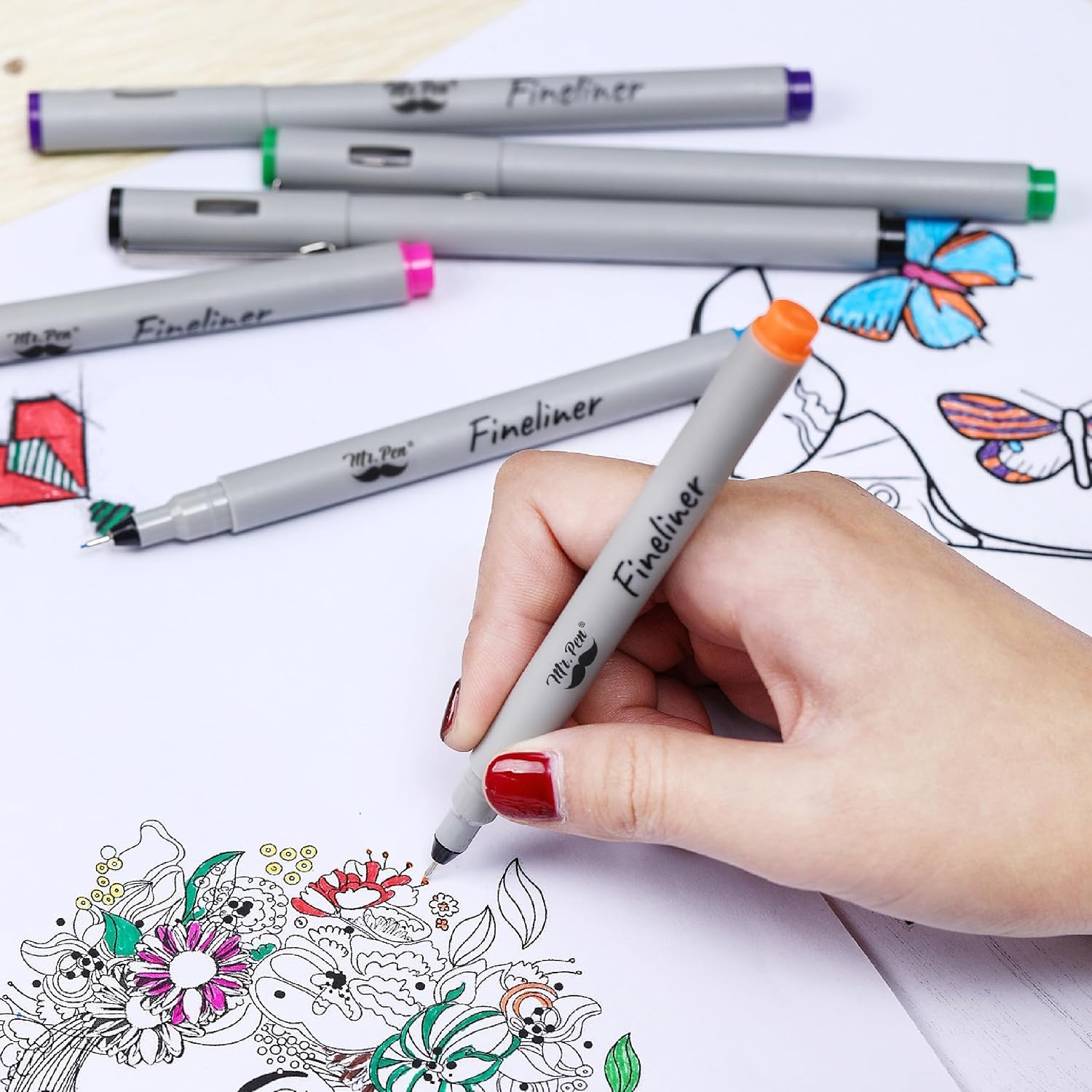 image:imageMr Pen Colored Fineliner Pens 6 Pack 02mm Ultra Fine Point Smooth Bible Journaling Pens for Detailed Drawing NoteTaking Coloring Sketching Planning amp Art Projects School Supplies