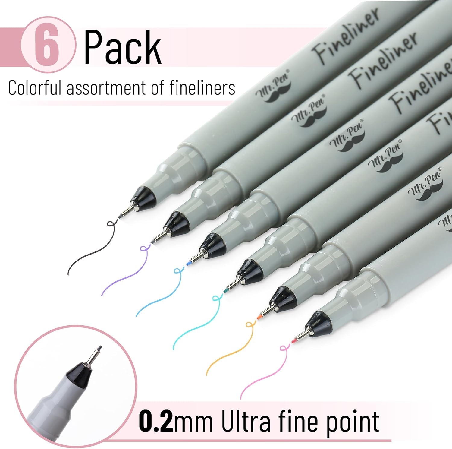 image:imageMr Pen Colored Fineliner Pens 6 Pack 02mm Ultra Fine Point Smooth Bible Journaling Pens for Detailed Drawing NoteTaking Coloring Sketching Planning amp Art Projects School Supplies