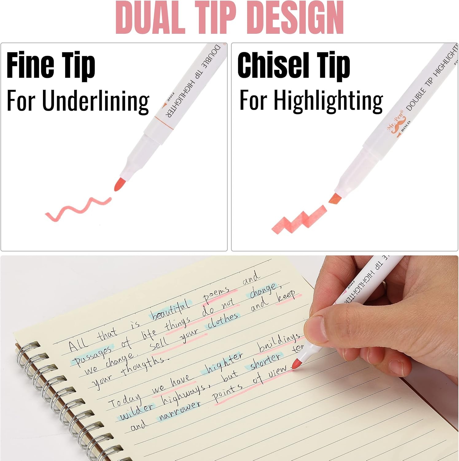 image:imageMr Pen Double Tip Highlighters Fine amp Chisel Tip Neon amp Pastel Colors 8 Pack Planner Markers Highlighters for Bible Journaling