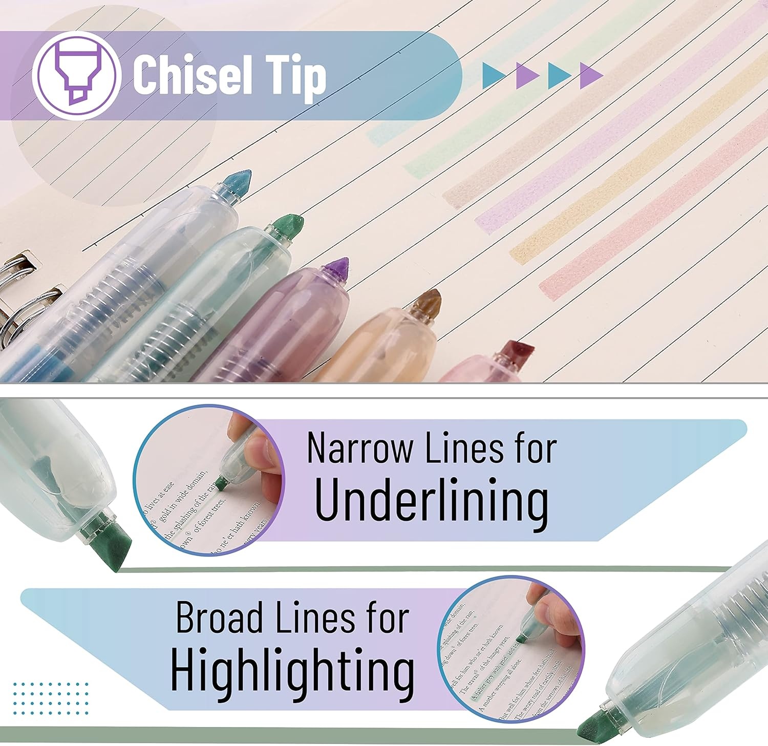image:imageMr Pen Retractable Highlighters 6 Pack Pastel Colors Chisel Tip Highlighter Marker Set Click Highlighter Markers for Classroom Journaling Study Supplies No Bleed On Standard PagesMuted Pastel