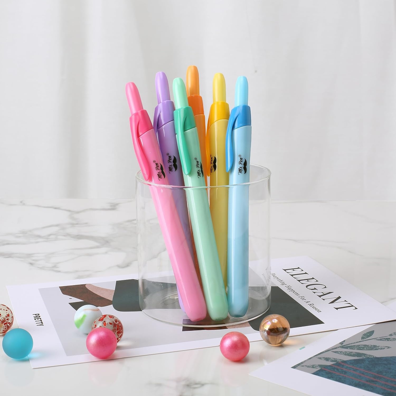 image:imageMr Pen Retractable Highlighters 6 Pack Pastel Colors Chisel Tip Highlighter Marker Set Click Highlighter Markers for Classroom Journaling Study Supplies No Bleed On Standard PagesBright