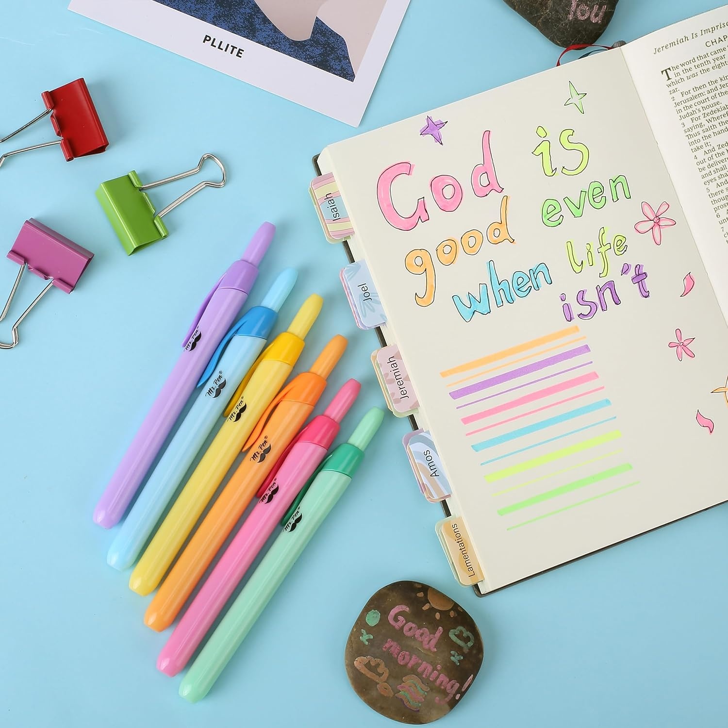 image:imageMr Pen Retractable Highlighters 6 Pack Pastel Colors Chisel Tip Highlighter Marker Set Click Highlighter Markers for Classroom Journaling Study Supplies No Bleed On Standard PagesBright