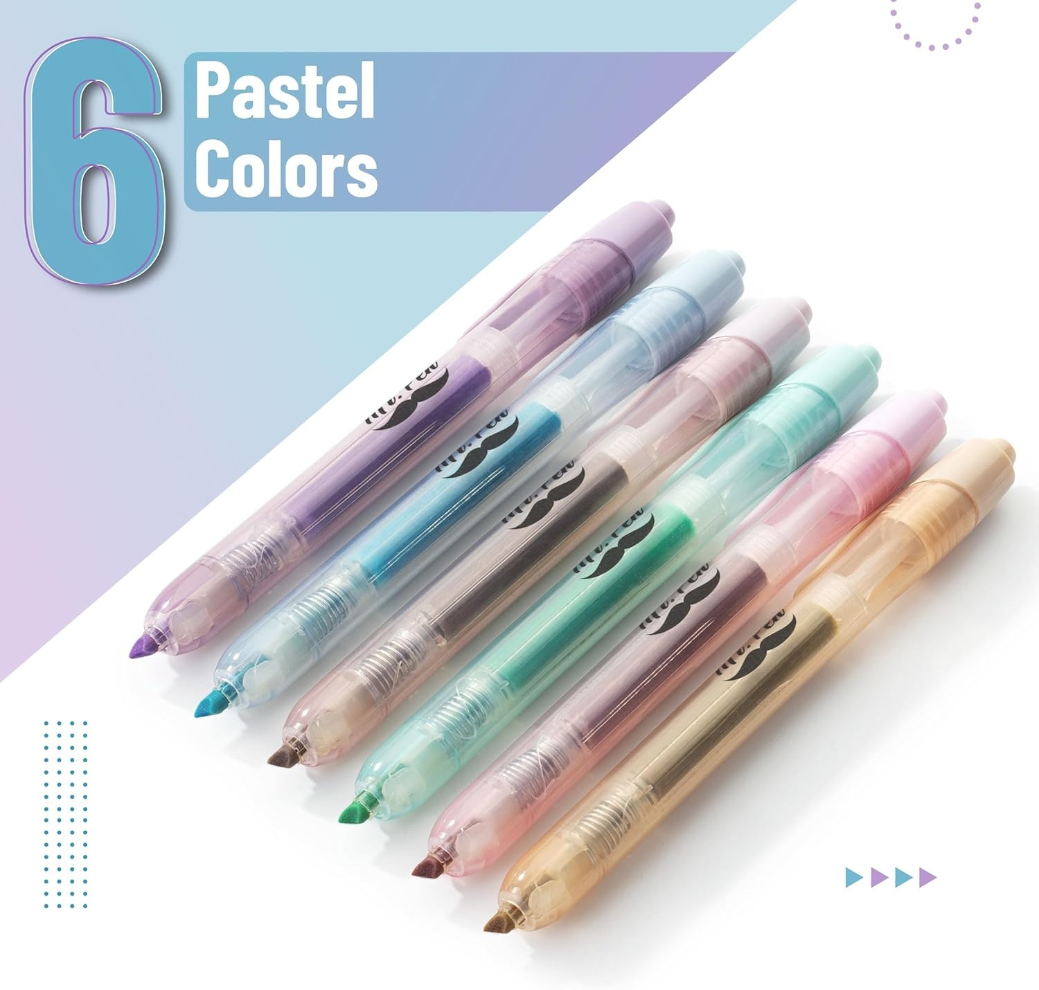 image:imageMr Pen Retractable Highlighters 6 Pack Pastel Colors Chisel Tip Highlighter Marker Set Click Highlighter Markers for Classroom Journaling Study Supplies No Bleed On Standard PagesMuted Pastel