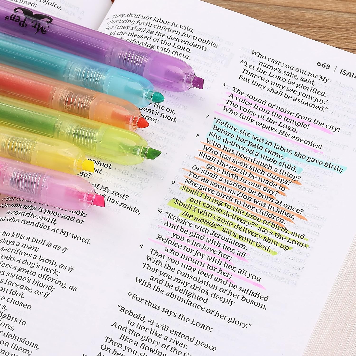 image:imageMr Pen Retractable Highlighters 6 Pack Pastel Colors Chisel Tip Highlighter Marker Set Click Highlighter Markers for Classroom Journaling Study Supplies No Bleed On Standard PagesPastel