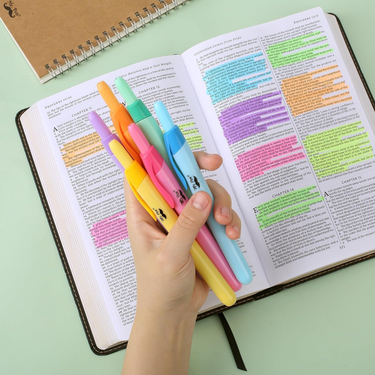 image:imageMr Pen Retractable Highlighters 6 Pack Pastel Colors Chisel Tip Highlighter Marker Set Click Highlighter Markers for Classroom Journaling Study Supplies No Bleed On Standard PagesBright