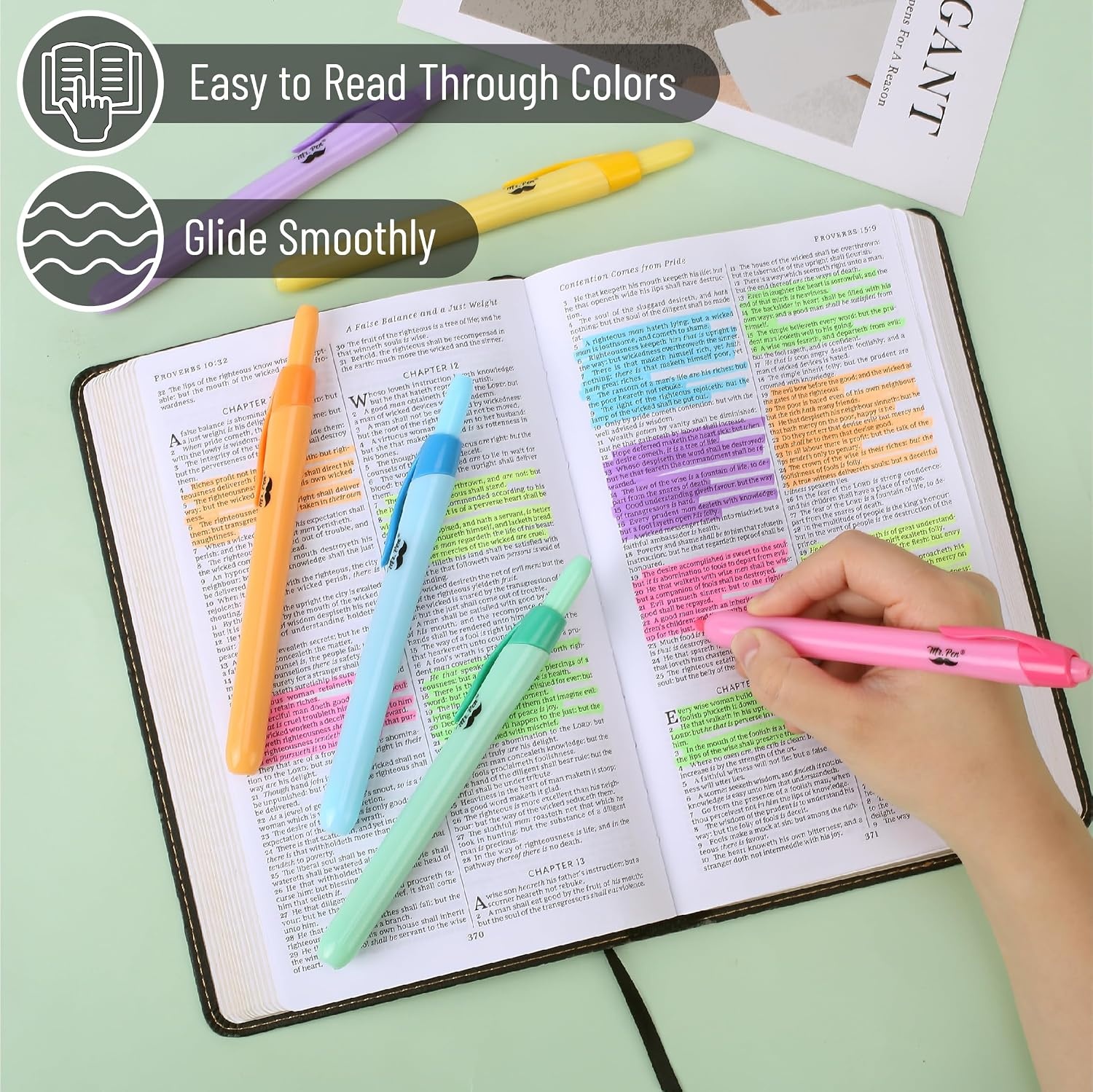 image:imageMr Pen Retractable Highlighters 6 Pack Pastel Colors Chisel Tip Highlighter Marker Set Click Highlighter Markers for Classroom Journaling Study Supplies No Bleed On Standard PagesBright