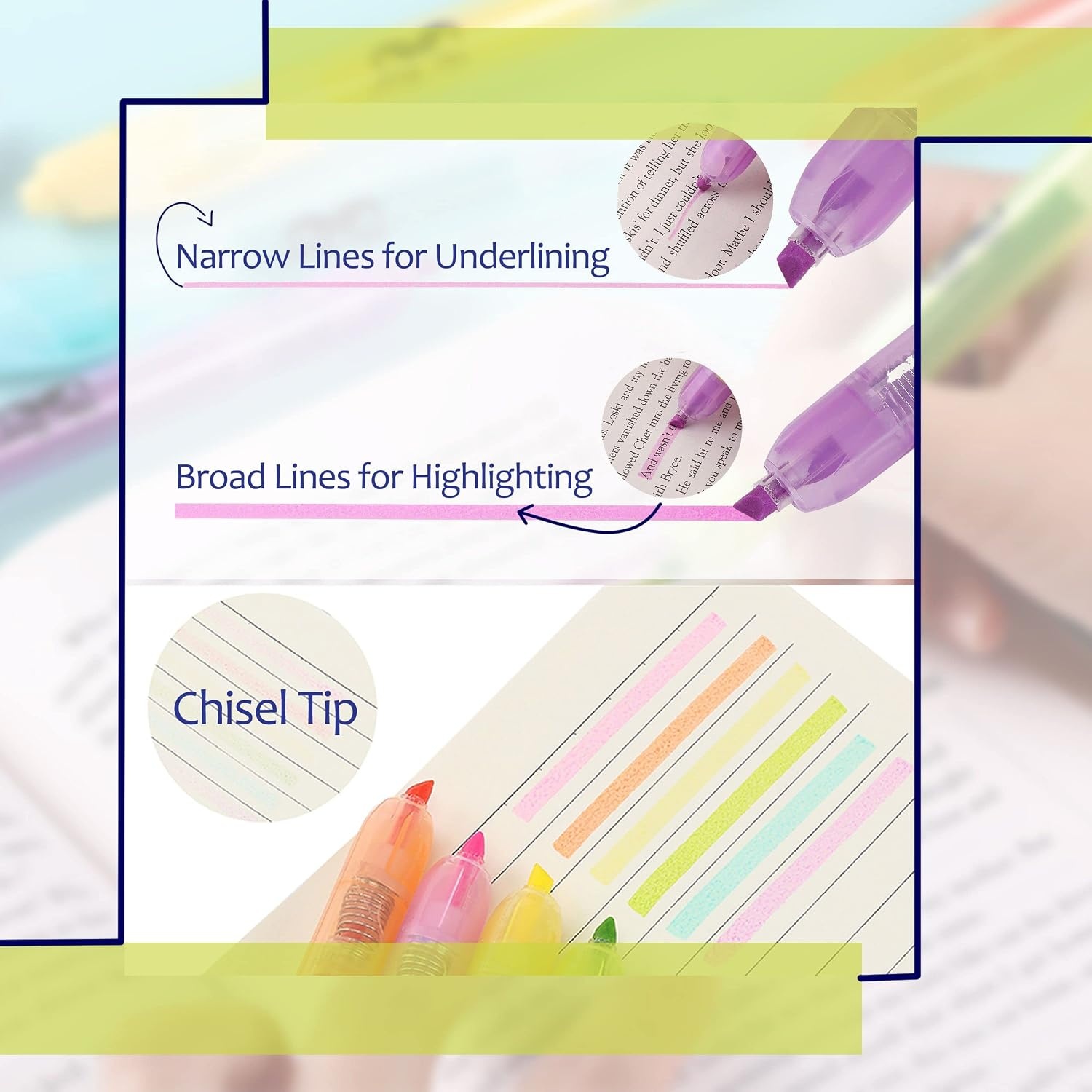 image:imageMr Pen Retractable Highlighters 6 Pack Pastel Colors Chisel Tip Highlighter Marker Set Click Highlighter Markers for Classroom Journaling Study Supplies No Bleed On Standard PagesPastel