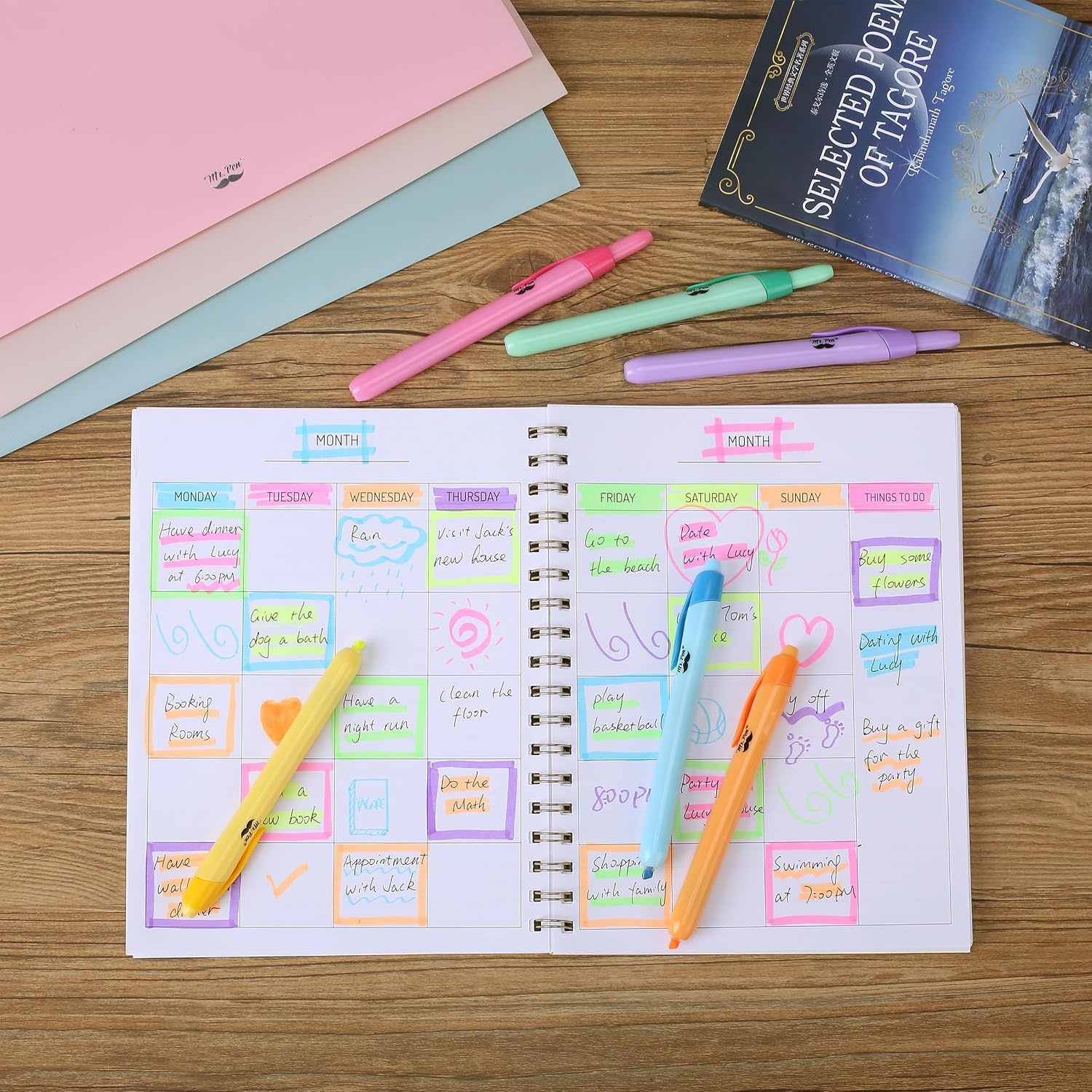 image:imageMr Pen Retractable Highlighters 6 Pack Pastel Colors Chisel Tip Highlighter Marker Set Click Highlighter Markers for Classroom Journaling Study Supplies No Bleed On Standard PagesBright