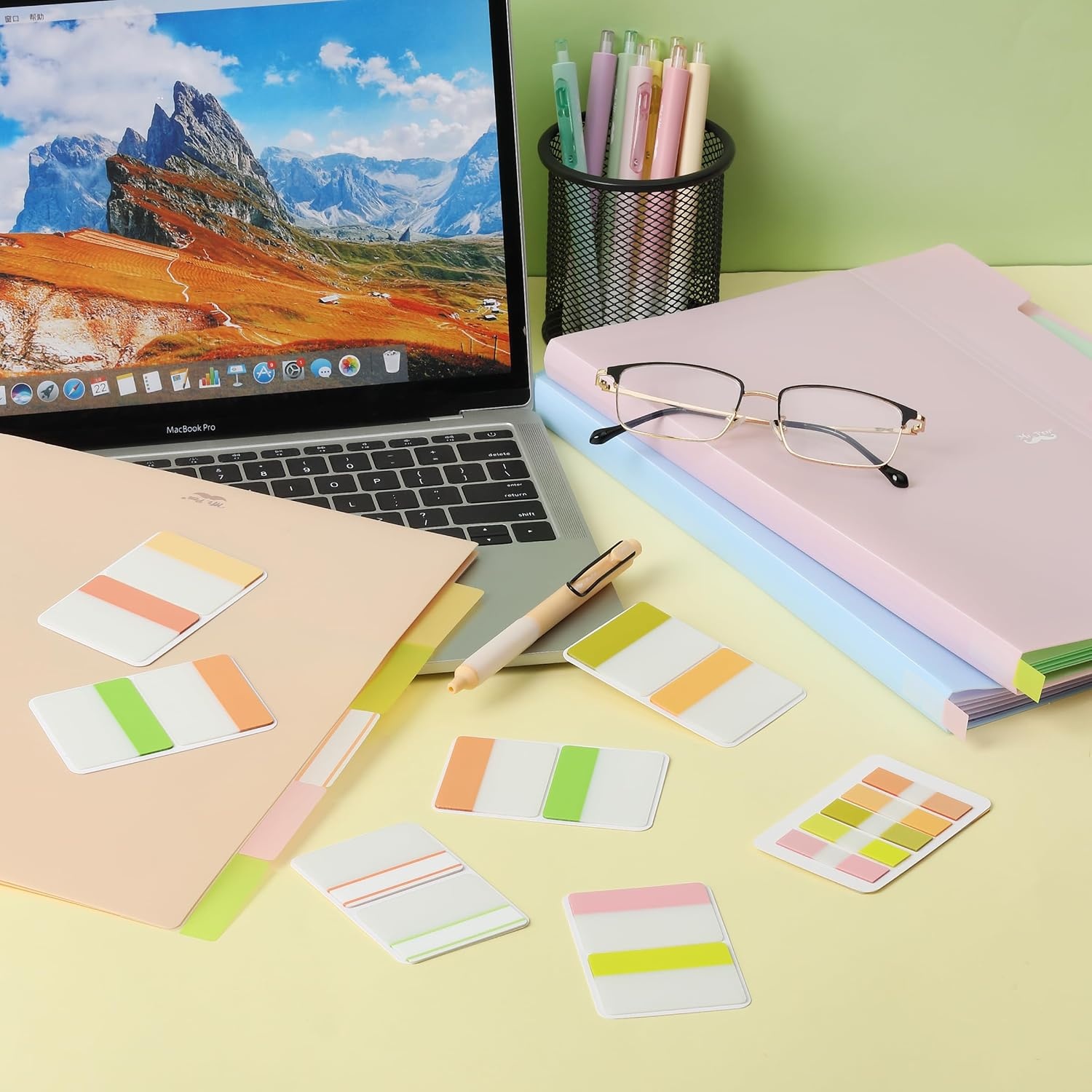 image:imageMr Pen Sticky Index Tabs 500 pcs 21 Sets Pastel  Writable Colored Page Markers for Reading Notes Books Binders Notebook Folders and Classify Files WaterResistantCitrus