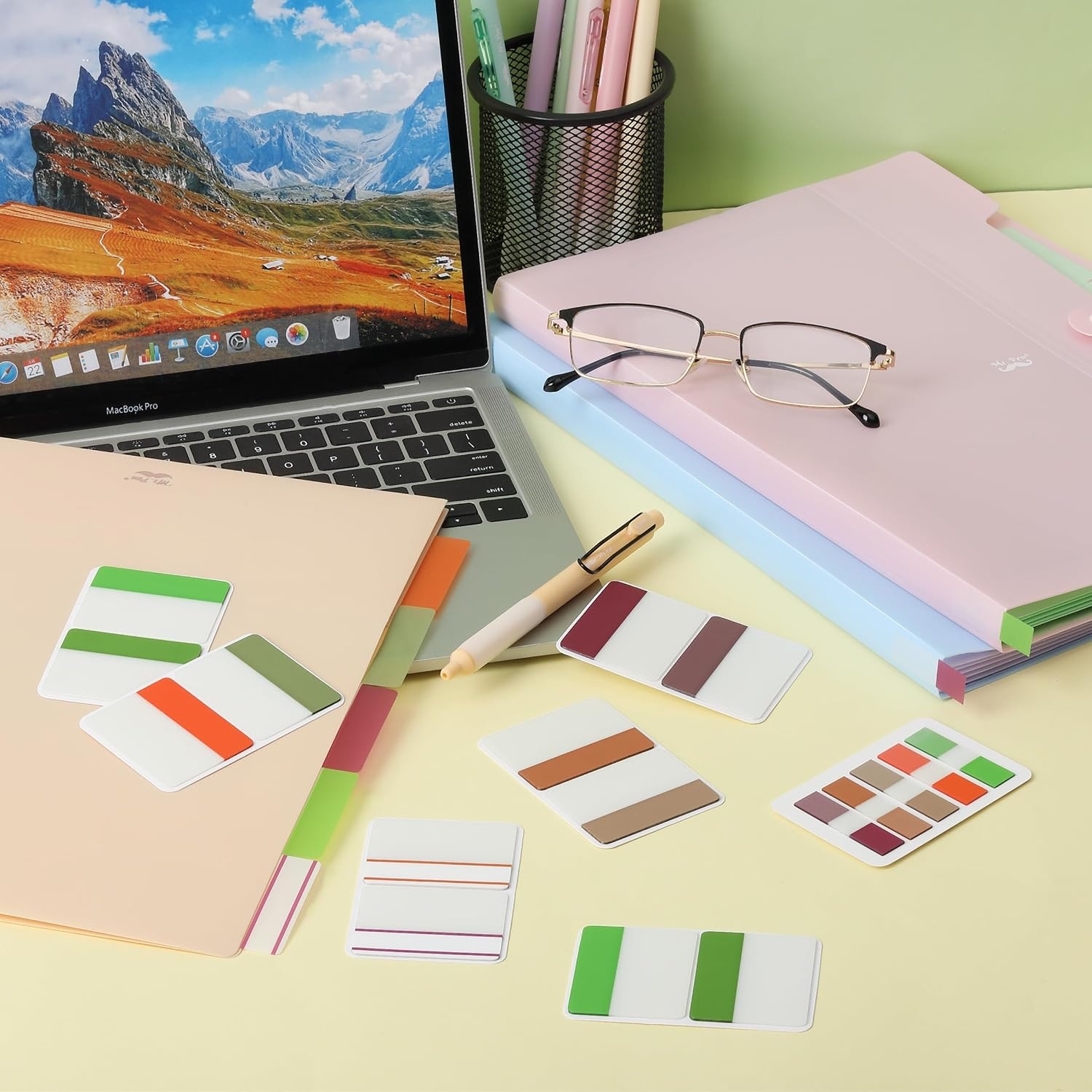 image:imageMr Pen Sticky Index Tabs 500 pcs 21 Sets Pastel  Writable Colored Page Markers for Reading Notes Books Binders Notebook Folders and Classify Files WaterResistantBeetroot