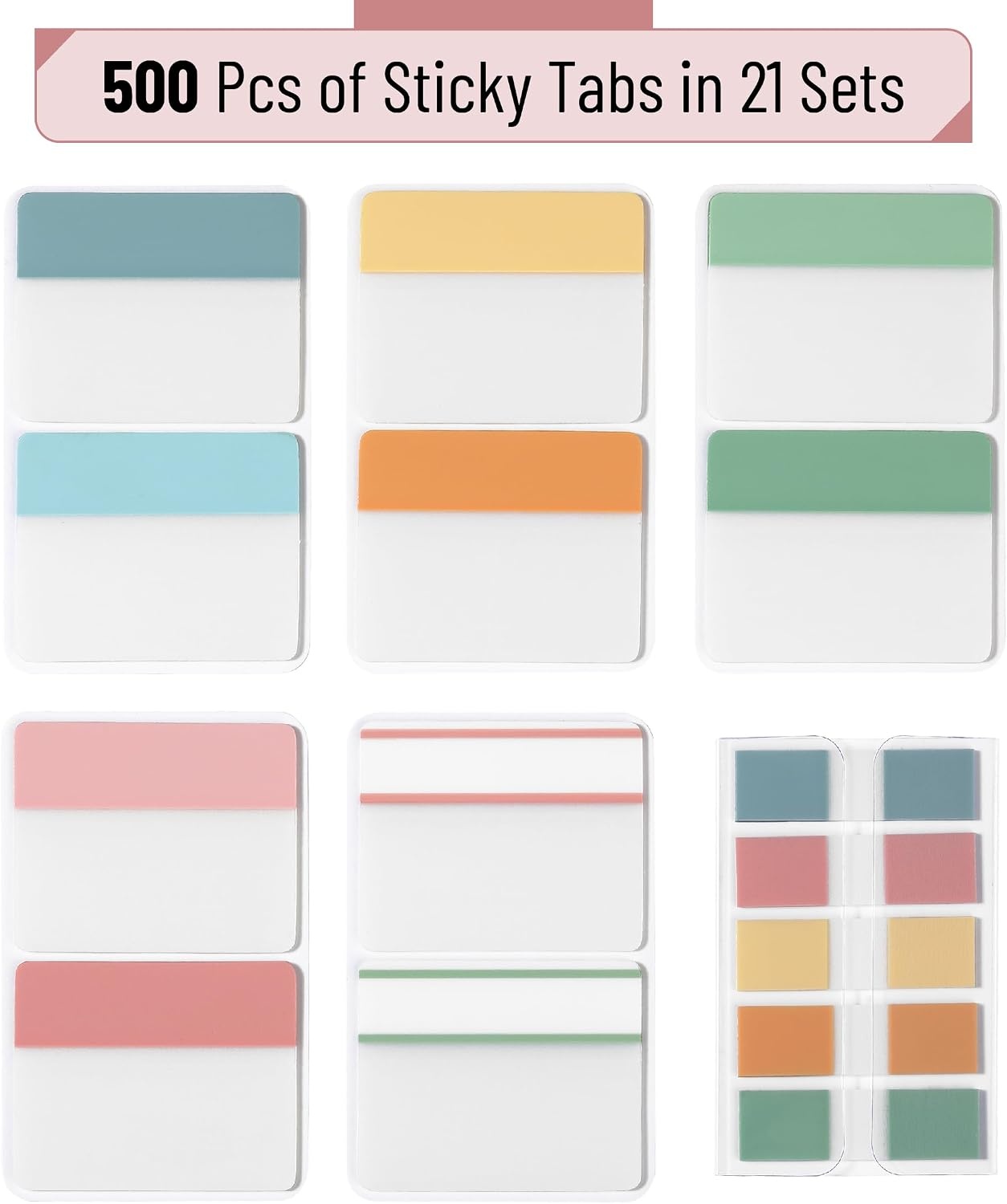 image:imageMr Pen Sticky Index Tabs 500 pcs 21 Sets Pastel  Writable Colored Page Markers for Reading Notes Books Binders Notebook Folders and Classify Files WaterResistantBoho