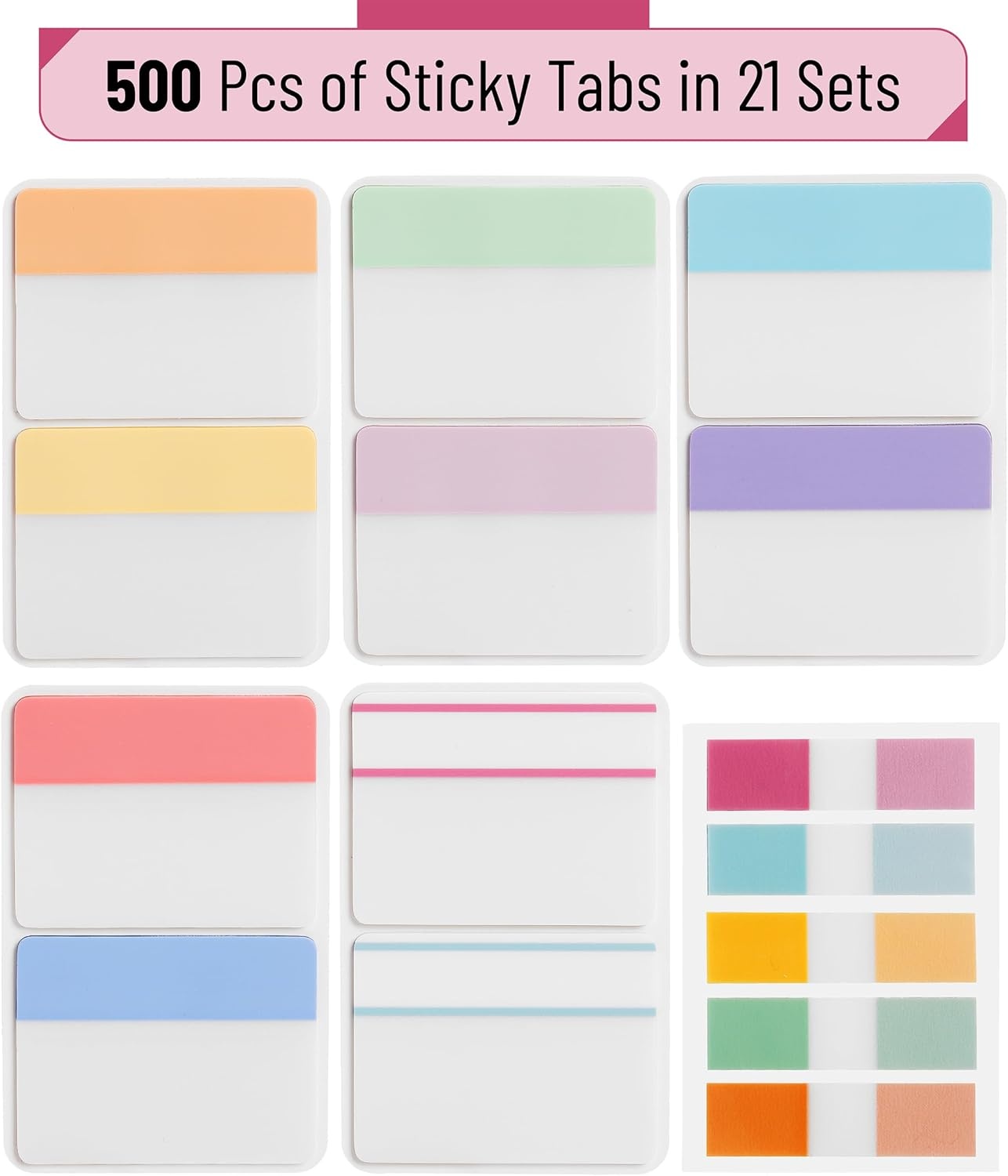 image:imageMr Pen Sticky Index Tabs 500 pcs 21 Sets Pastel  Writable Colored Page Markers for Reading Notes Books Binders Notebook Folders and Classify Files WaterResistantPastel