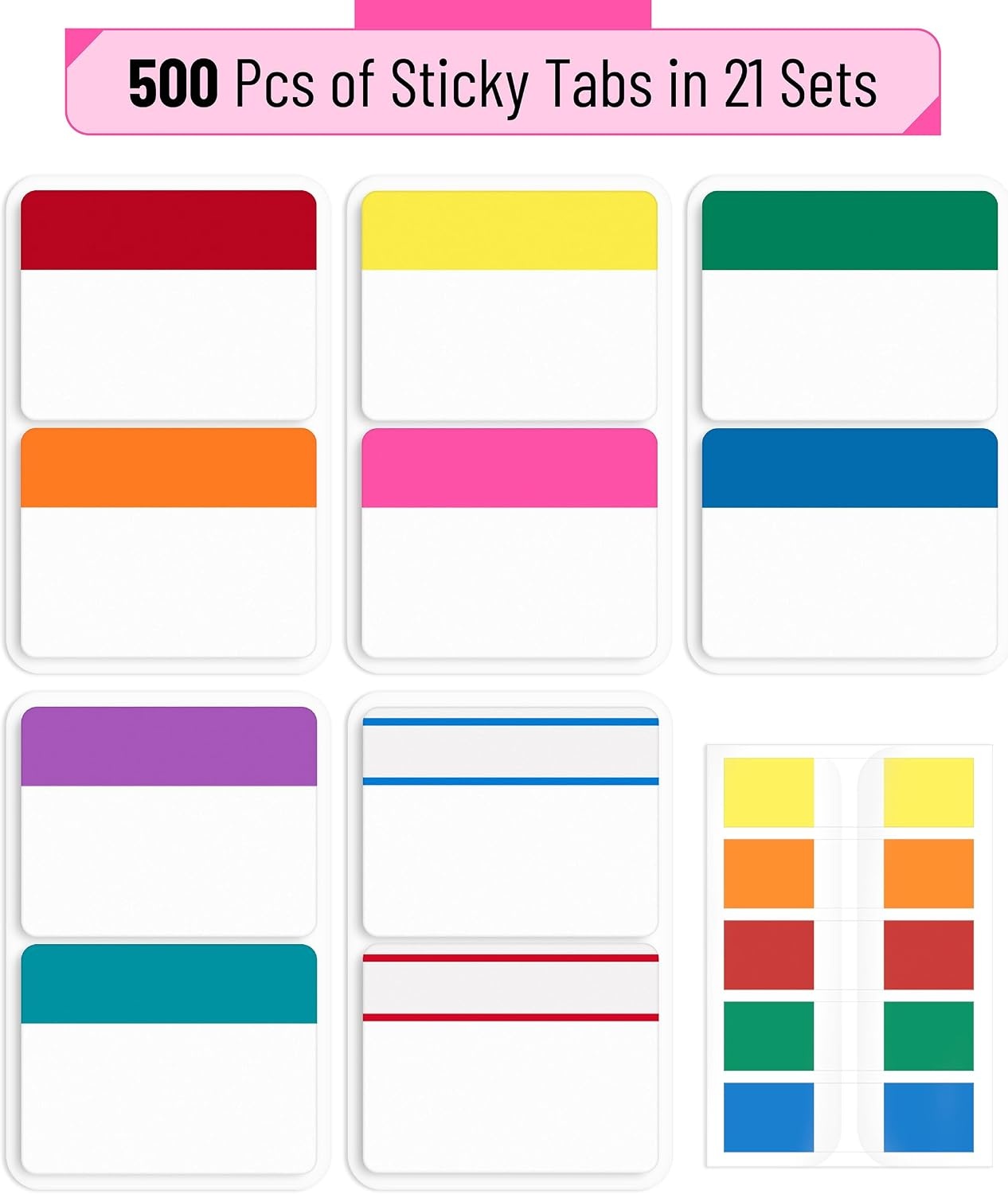 image:imageMr Pen Sticky Index Tabs 500 pcs 21 Sets Pastel  Writable Colored Page Markers for Reading Notes Books Binders Notebook Folders and Classify Files WaterResistantVibrant
