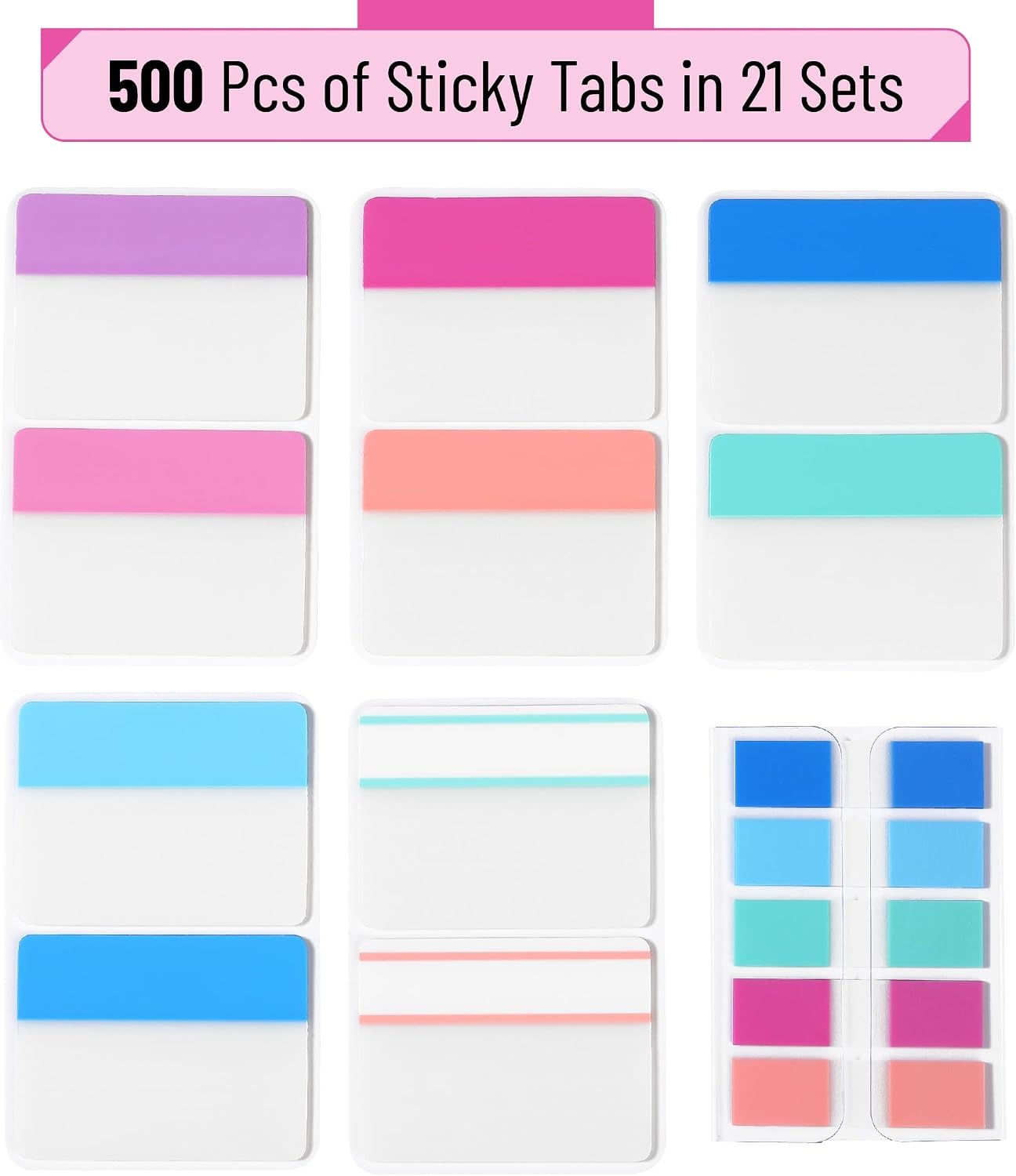 image:imageMr Pen Sticky Index Tabs 500 pcs 21 Sets Pastel  Writable Colored Page Markers for Reading Notes Books Binders Notebook Folders and Classify Files WaterResistantFlamingo