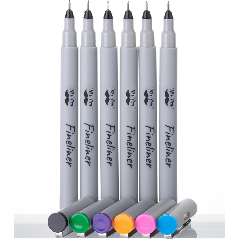 image:imageMr Pen Colored Fineliner Pens 6 Pack 02mm Ultra Fine Point Smooth Bible Journaling Pens for Detailed Drawing NoteTaking Coloring Sketching Planning amp Art Projects School Supplies