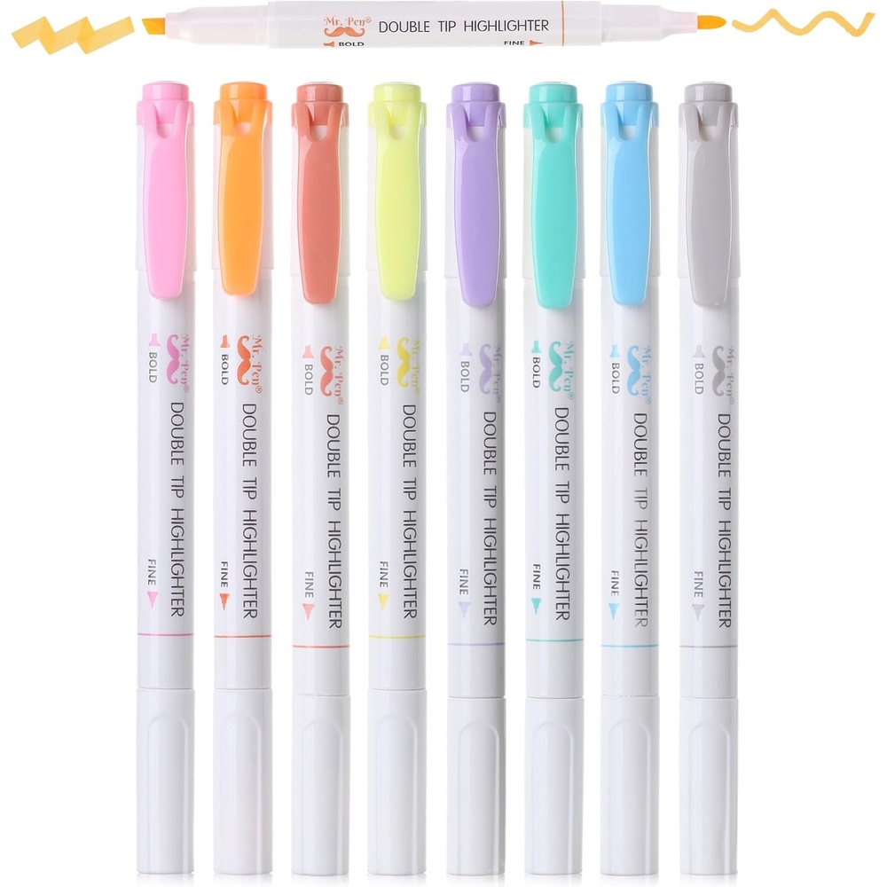 image:imageMr Pen Double Tip Highlighters Fine amp Chisel Tip Neon amp Pastel Colors 8 Pack Planner Markers Highlighters for Bible Journaling