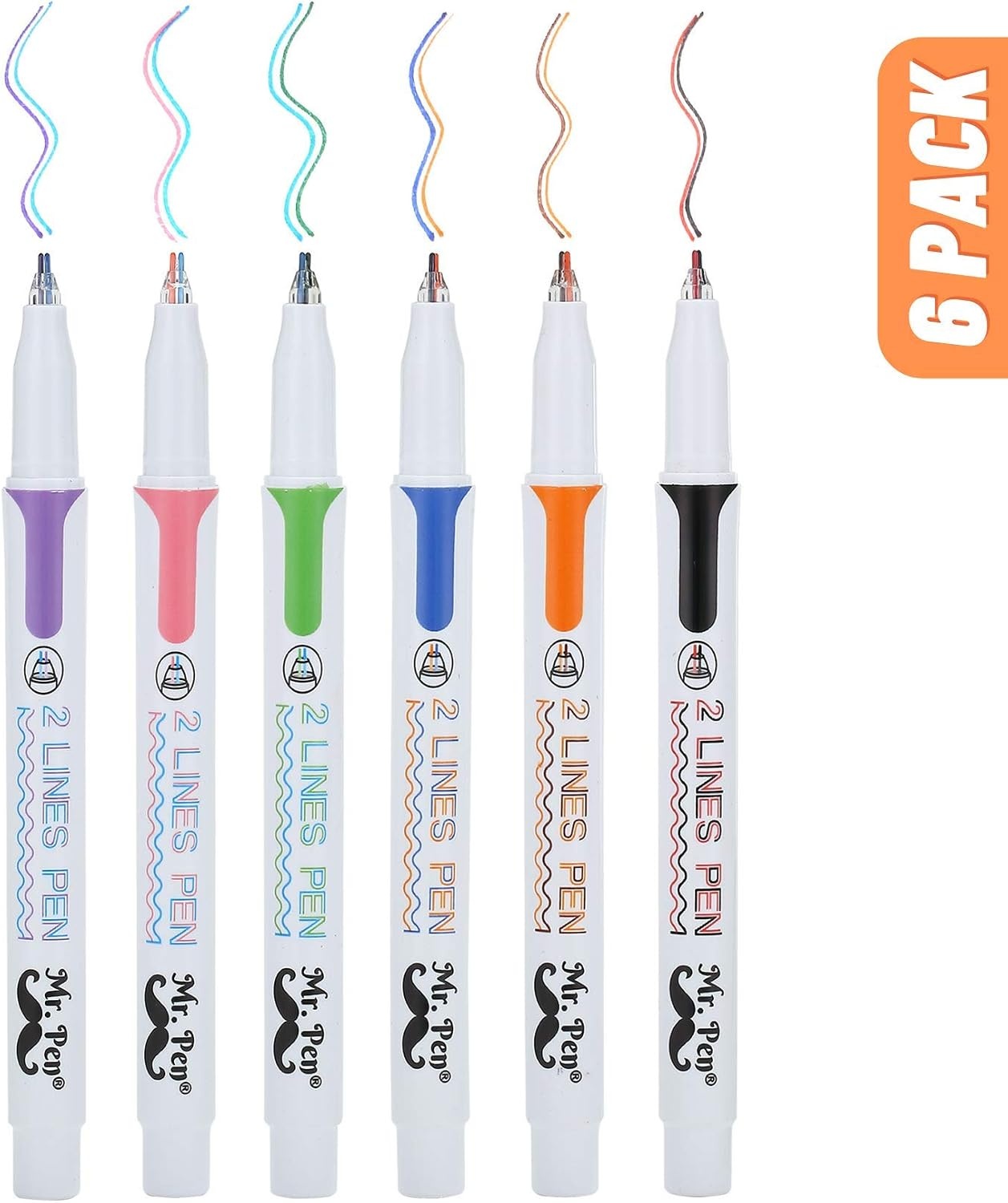 image:imageMr Pen  Double Line Pens 6 Pack Assorted Colors Outline amp 3D Writing Pens for Art