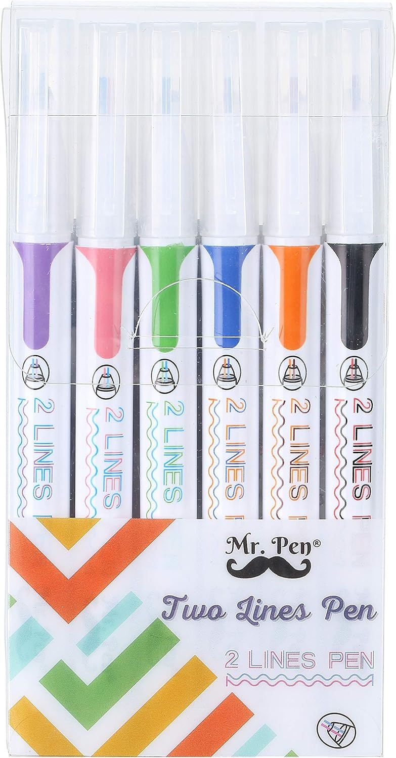 image:imageMr Pen  Double Line Pens 6 Pack Assorted Colors Outline amp 3D Writing Pens for Art