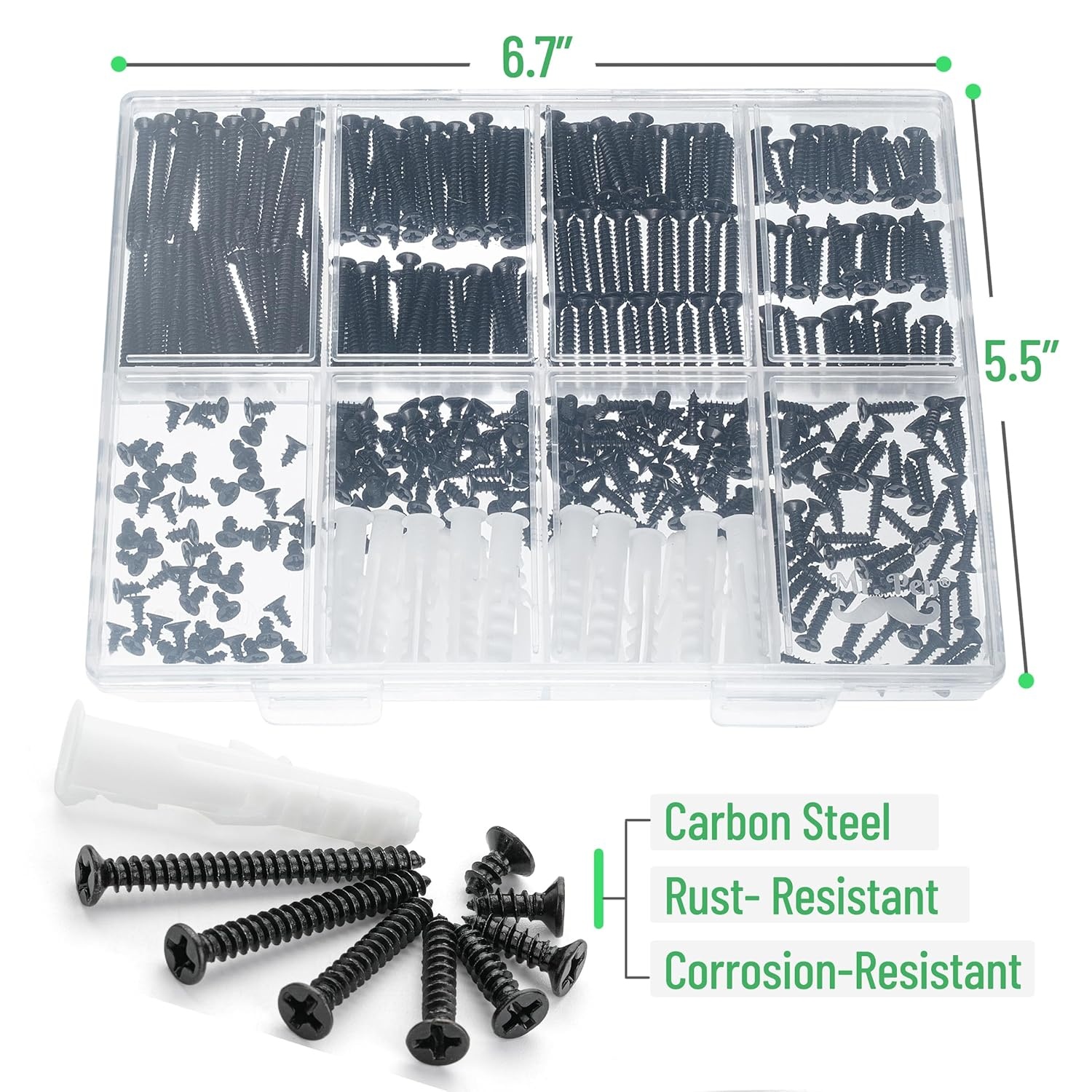 image:imageMr Pen Wood Screws Assortment Kit 400 pcs 20 M6 Screw Anchor  Black Wood Screws Phillips Tips Assorted Screws Screw Assortment Screw Set Assortment Screw Kit Flat Head Screws